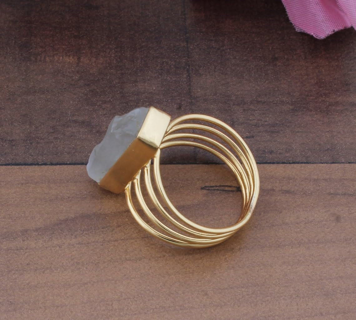 Raw Aquamrine 14kt Gold Plated Brass Ring Gift For Her, Handmade Natural Rough Gemstone Ring For Women Wedding Anniversary Jewelry