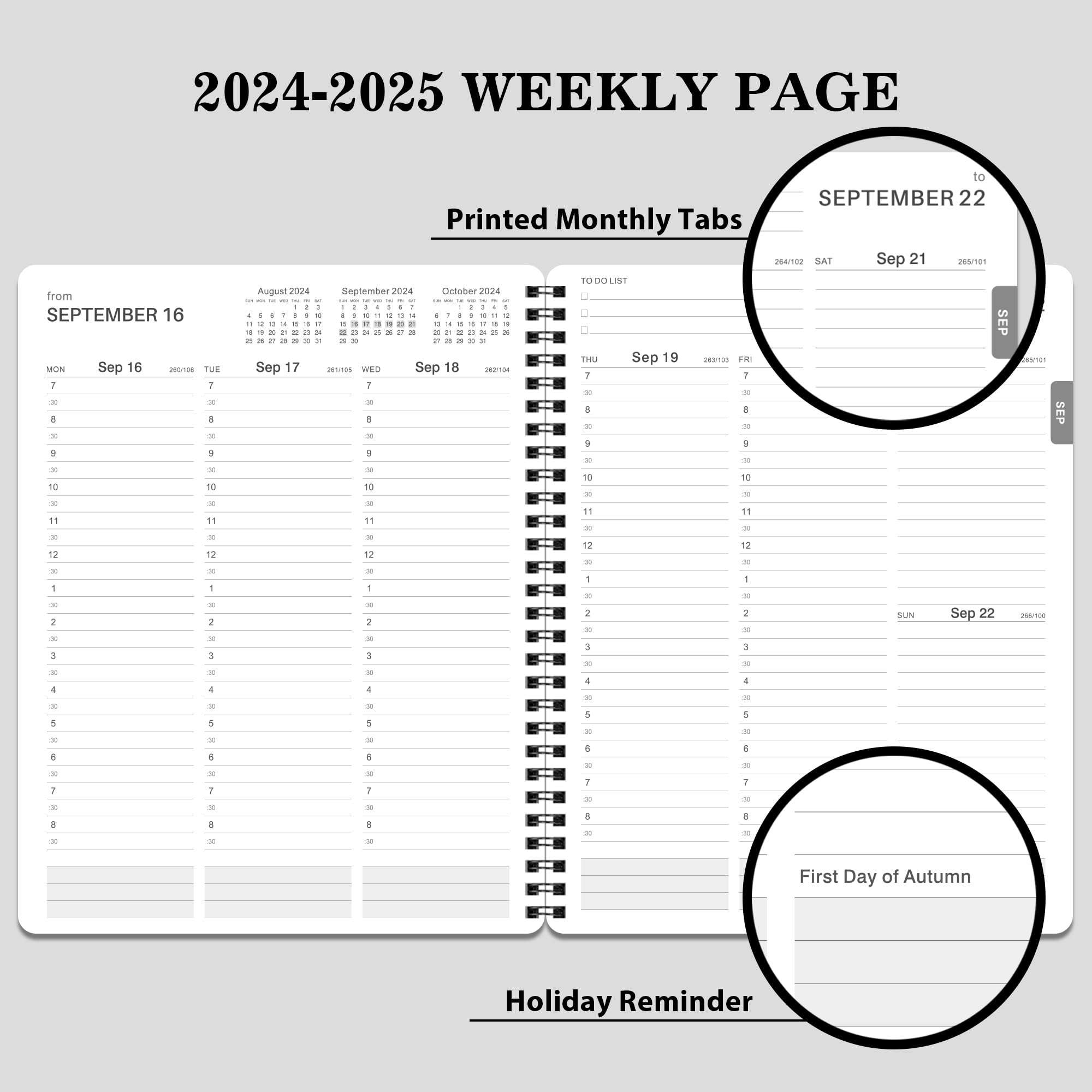 2024-2025 Weekly Appointment Book & Planner - July 2024 - June 2025, 2024 Daily Hourly Planner, 8" x 10", Half Hour (30 Mins) Interval, Twin-Wire Binding, Lay-Flat, Round Corner, Thick Paper