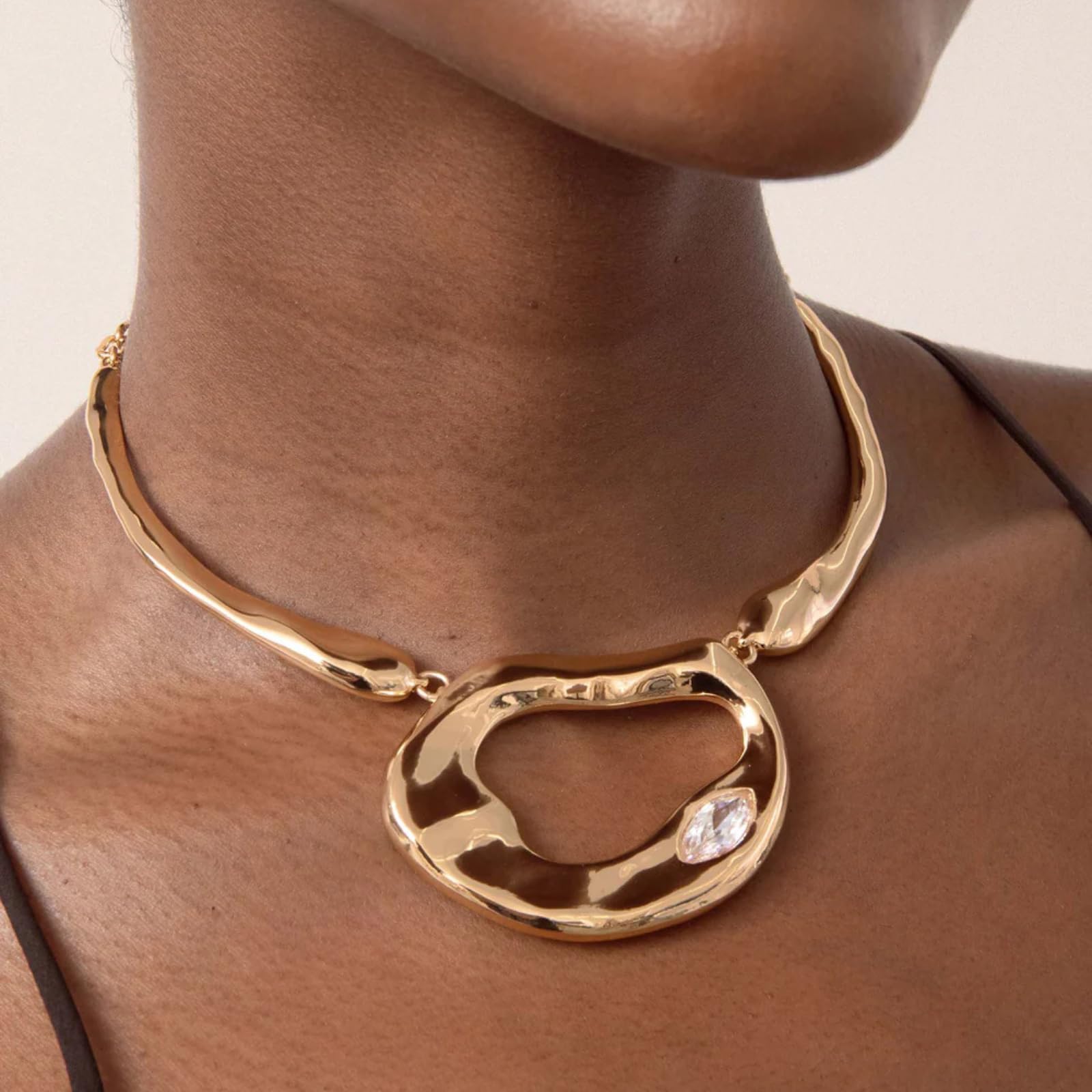 Ettika Molten Marquise Necklace. Choker Necklace For Women. 18K Gold Plated and Crystal Jewelry, Gifts for Women