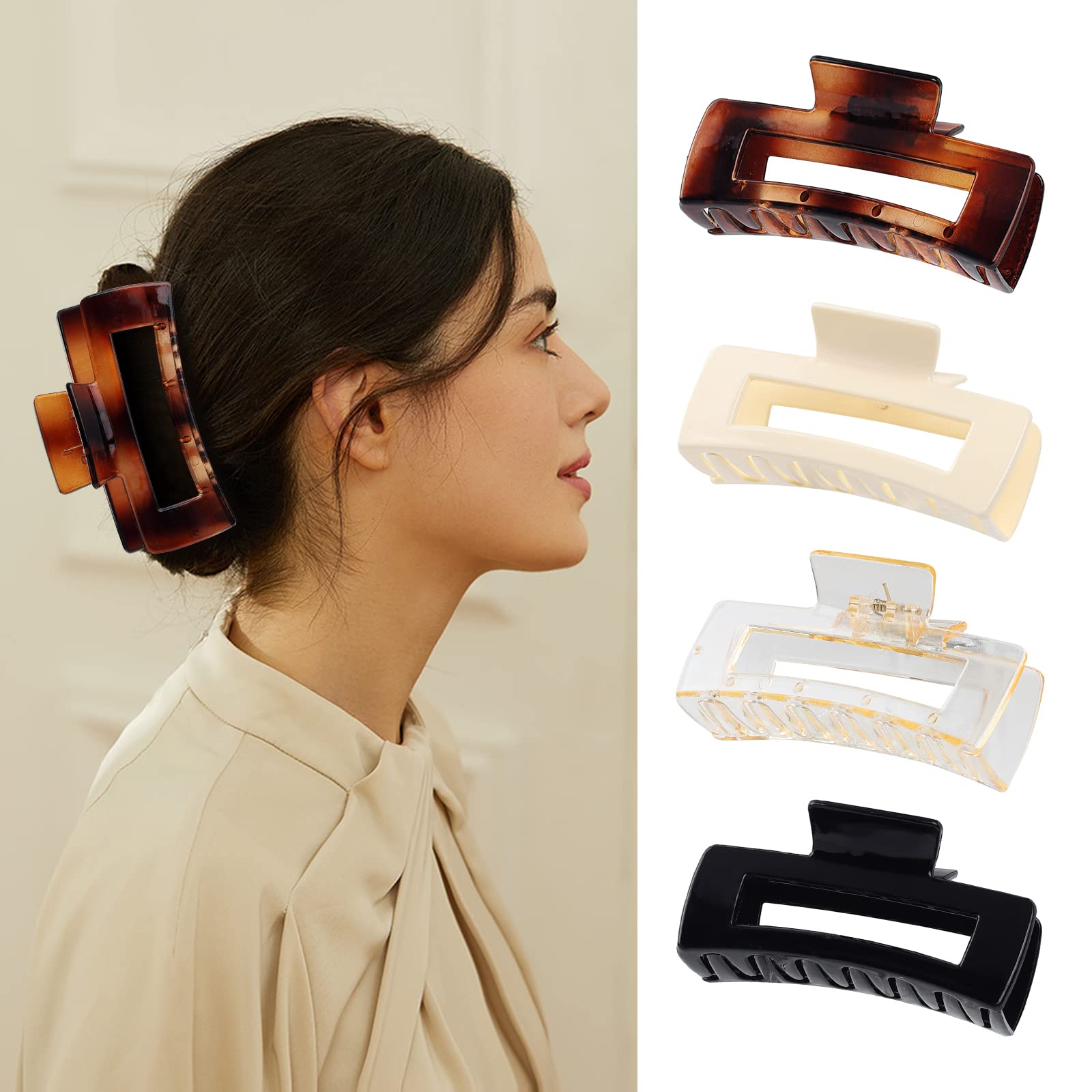 laxizar Claw Clip Hair Clip 8 Pack 4.3 Ihch Rectangular Hair Clips for Women Girls Large Hair Jaw Clips Hair Clamps