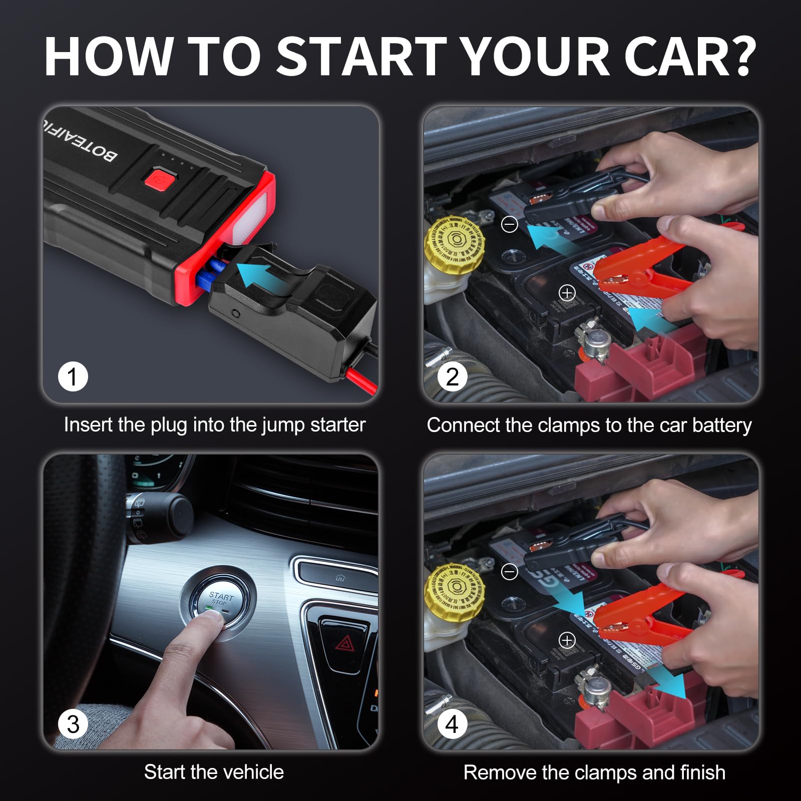 Car Battery Jump Starter 2000A Up to 8.0L Gas and 6.0 L Diesel Engine12V Auto Battery Booster Quick Charge Power Bank Jumper Cable with LED