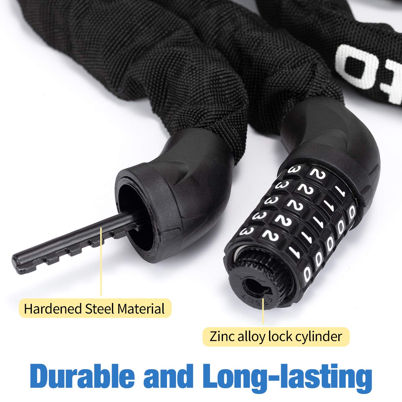 Favoto Bike Chain Lock, 5 Digit Combination Anti-Theft Bicycle Lock, 3.3 feet Long Security Resettable Heady Duty Hardened Steel, Ideal for Outdoor Motorcycle E-bike Bikes Gate Fence Ladder Lawn Mower