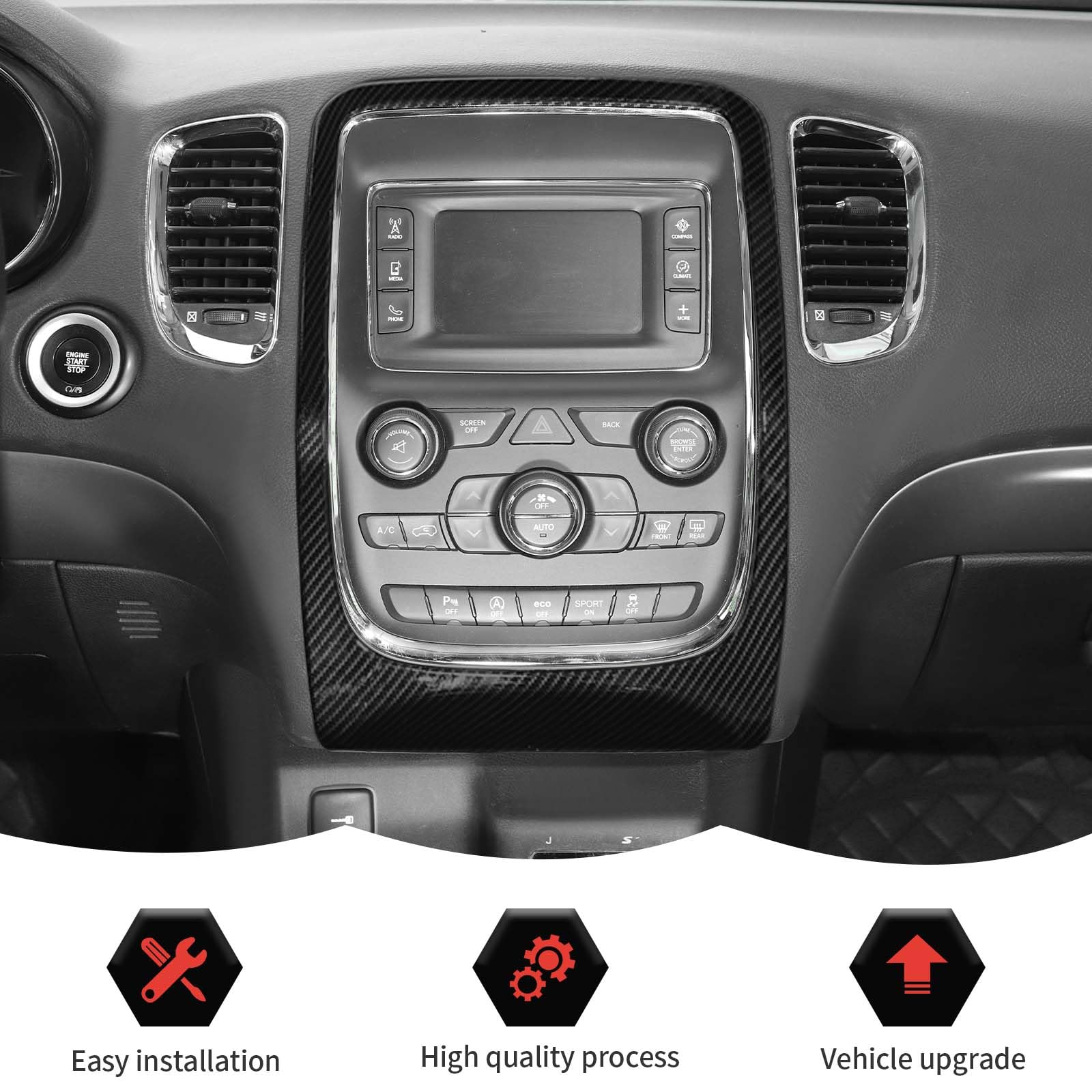 RT-TCZ Carbon Fiber Center Console Navigation GPS Panel Trim Cover Frame Decoration Interior Accessories Compatible with Dodge Durango 2014-2020