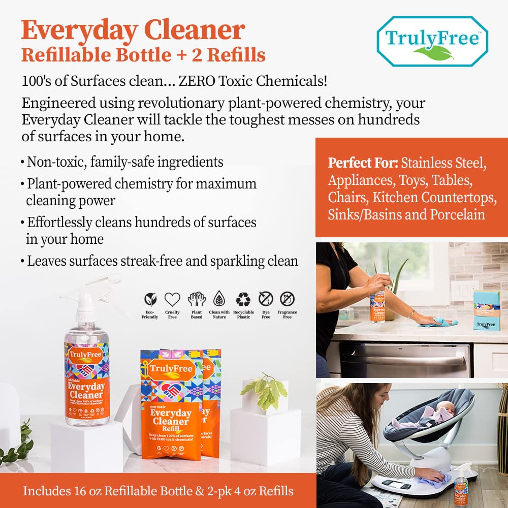 Truly Free All-In-One Kitchen Cleaning Supplies Bundle, 9-Item Natural and Organic Cleaning Supplies Set, Home Cleaning Kit with Pet Safe Products, Plant Based Cleaning Products