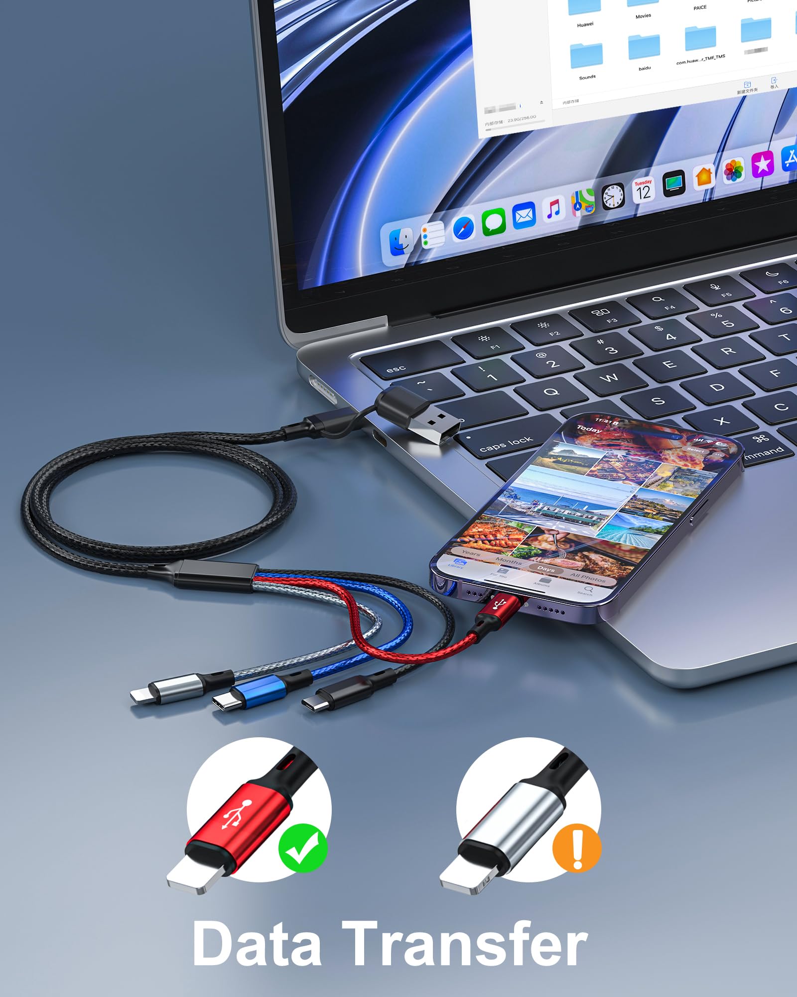 seynli 6-in-1 Multi Charging Cable 6ft, Charging Cables for Multiple Devices, Compatible with iPhone, USB-C, Micro USB - Multi End Charging Cable Supports 2.4A Fast Charging