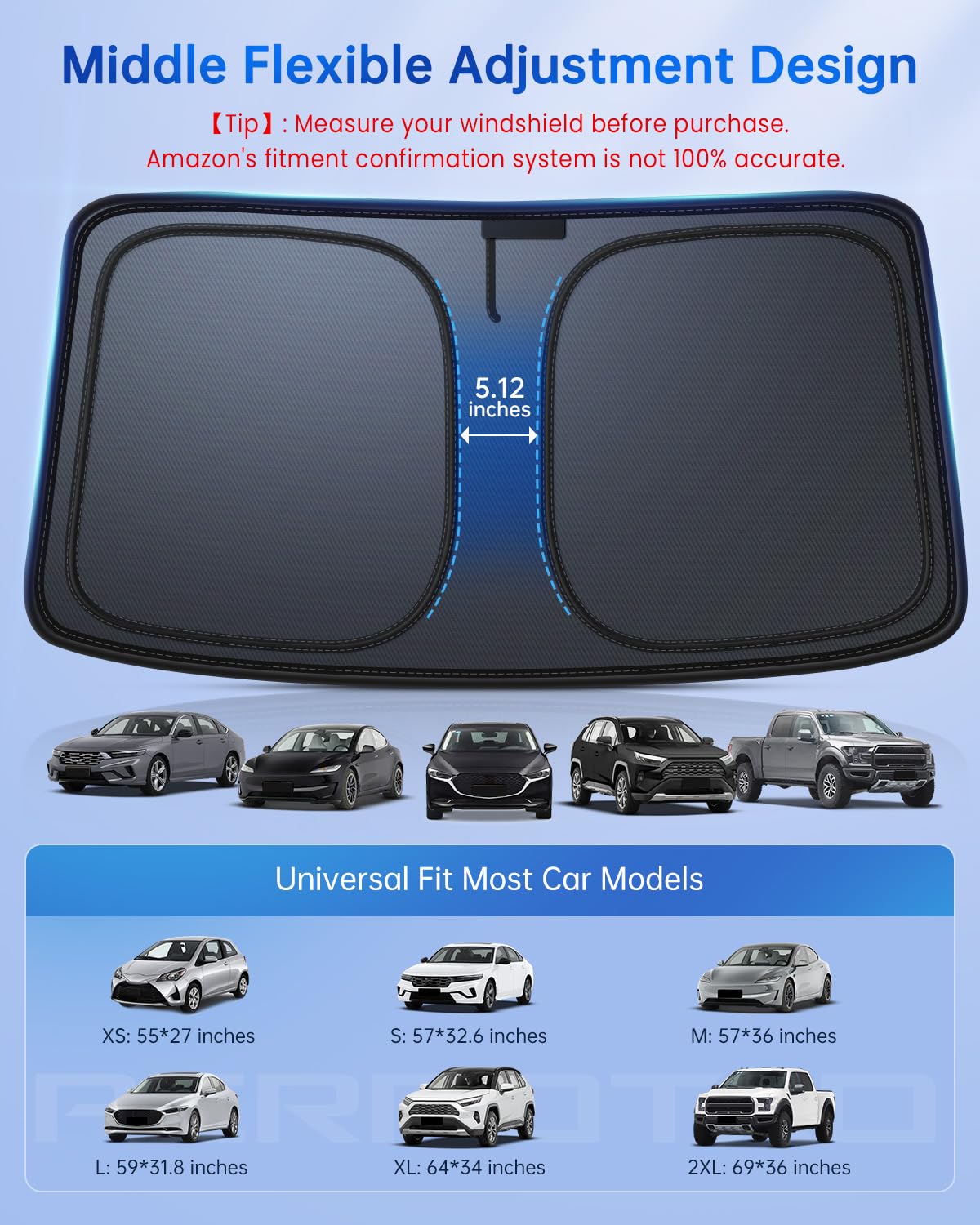 Windshield Sun Shade for Car, 4-Layer Reflective Sunshade Blocks Heat & UV, Sun Shade Windshield Keeps Interior Cooler, Pop-Up Design, Folds Quickly for Storage | For Trucks & Large Vehicles (69"x36")