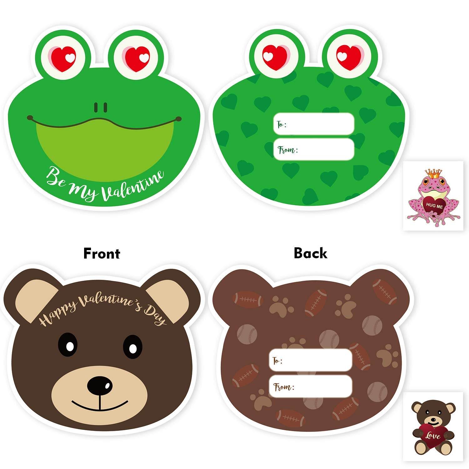 CUALFEC Valentine's Day Cards for Kids Valentines Cards Set with Temporary Tattoos and Envelopes Perfect Choice for Classroom Gift 8 Different Cute & Adorable Designs - 48 Pack