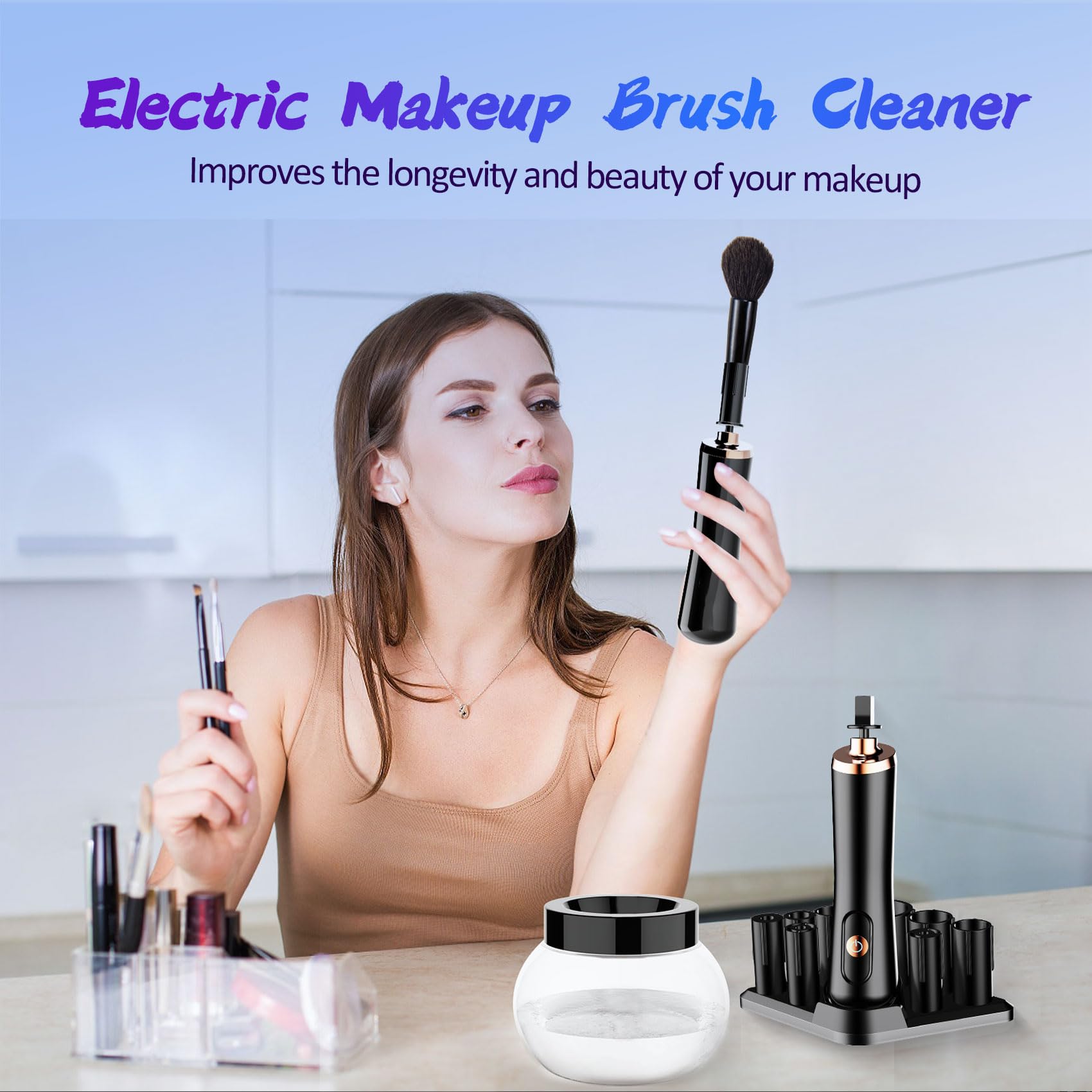 Makeup Brush Cleaner and Dryer Machine,Fast Electric Makeup Brush Cleaner Machine Automatic Brush Cleaner Spinner,Deep Cosmetic Brush Spinner for Brushes，Suit for Most Makeup Brush Sizes