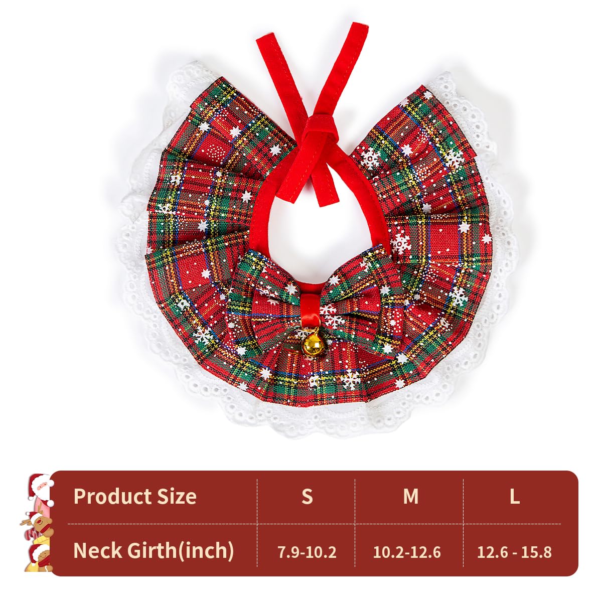 Dog Christmas Outfit – Holiday Dog Bandana with Bells, Plaid Scarf for Small Dogs & Cats, Cute Cat Christmas Outfit for Winter Parties & Photos (S)