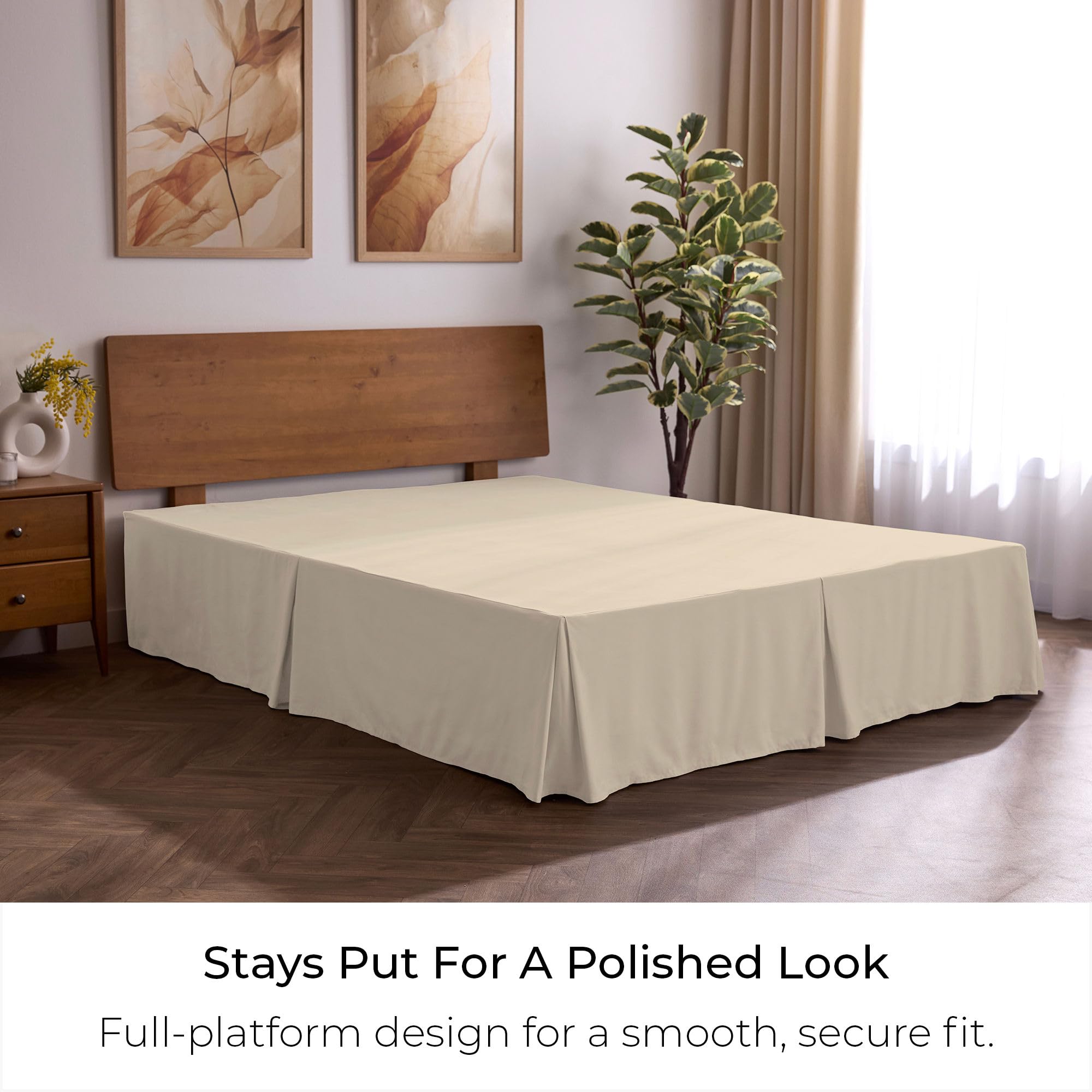 Mellanni Bed Skirt King Size - Bed Skirting - 15-Inch Tailored Drop Pleated Dust Ruffle - Hotel Luxury Bedding - Wrinkle, Fade, Stain Resistant - 1 Bedskirt (King, Beige)