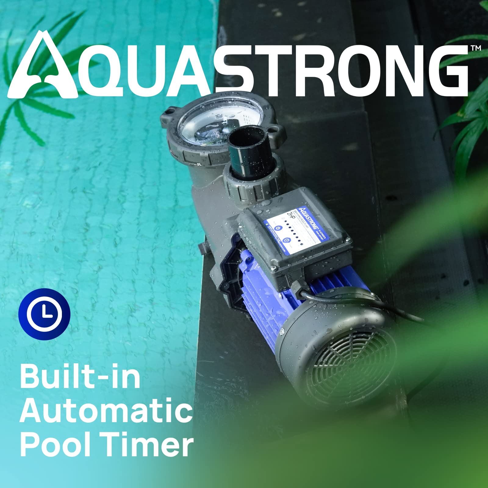 AQUASTRONG In/Above Ground Pool Pump, 1.5 HP with Timer, 220V, 8100GPH, High Flow, Powerful Self Primming Swimming Pool Pumps with Filter Basket