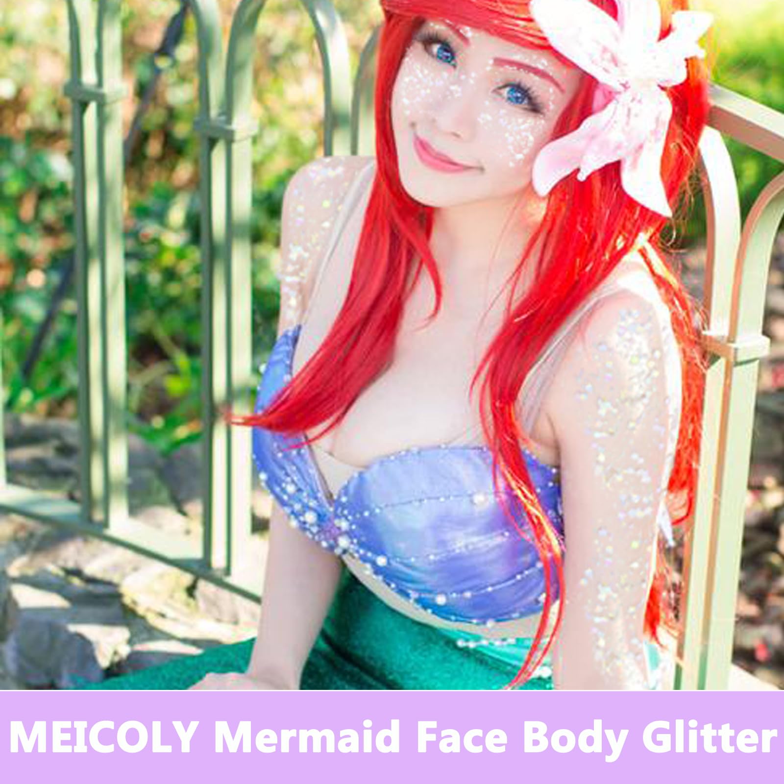 MEICOLY Clear White Body Glitter,Mardi Gras Face Glitter Singer Concerts Festival Rave Accessories,Chunky Hair Sparkling Halloween Glitter Gel for Women,Mermaid Sequins Glitter Face Paint,50ml