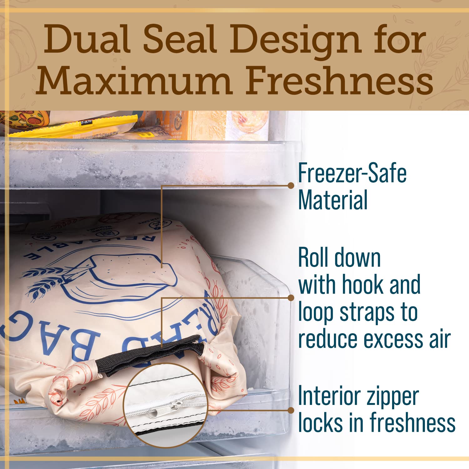 IMPRESA [3 Pack] Reusable Bread Bags - Double Seal Bread Freezer Bags to Lock in Freshness - Dishwasher & Washing Machine Safe - Homesteading Essentials