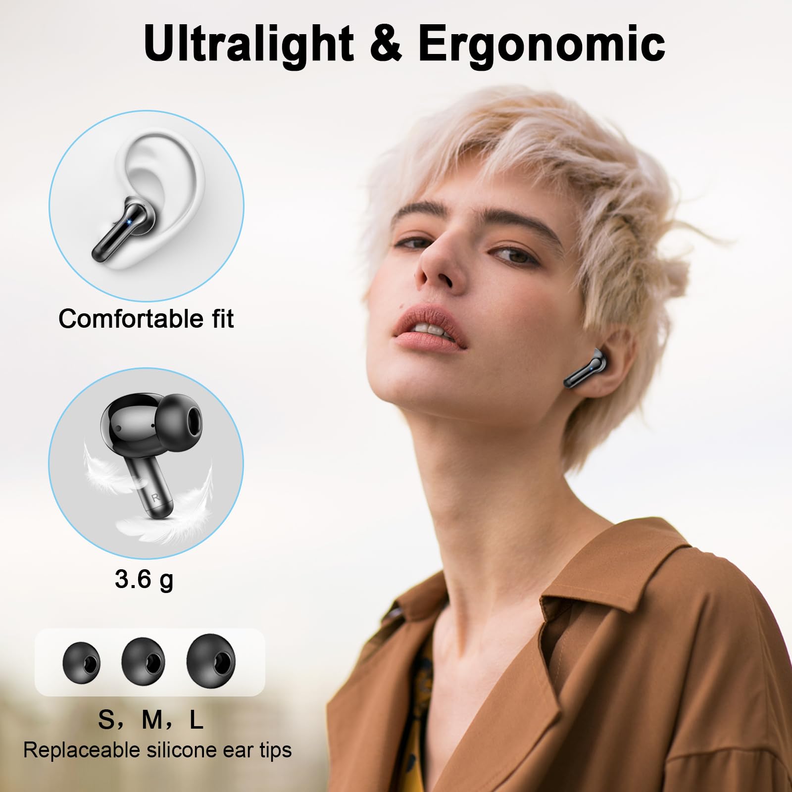 Wireless Earbuds, Bluetooth 5.4 Earbuds Hi-Fi Stereo Bass, 3.6g Mini Ear Buds Bluetooth Headphones Wireless, 4 ENC Noise Cancelling Mic, 36Hrs USB-C in-Ear Earphones, IP7 Waterproof for Android iOS