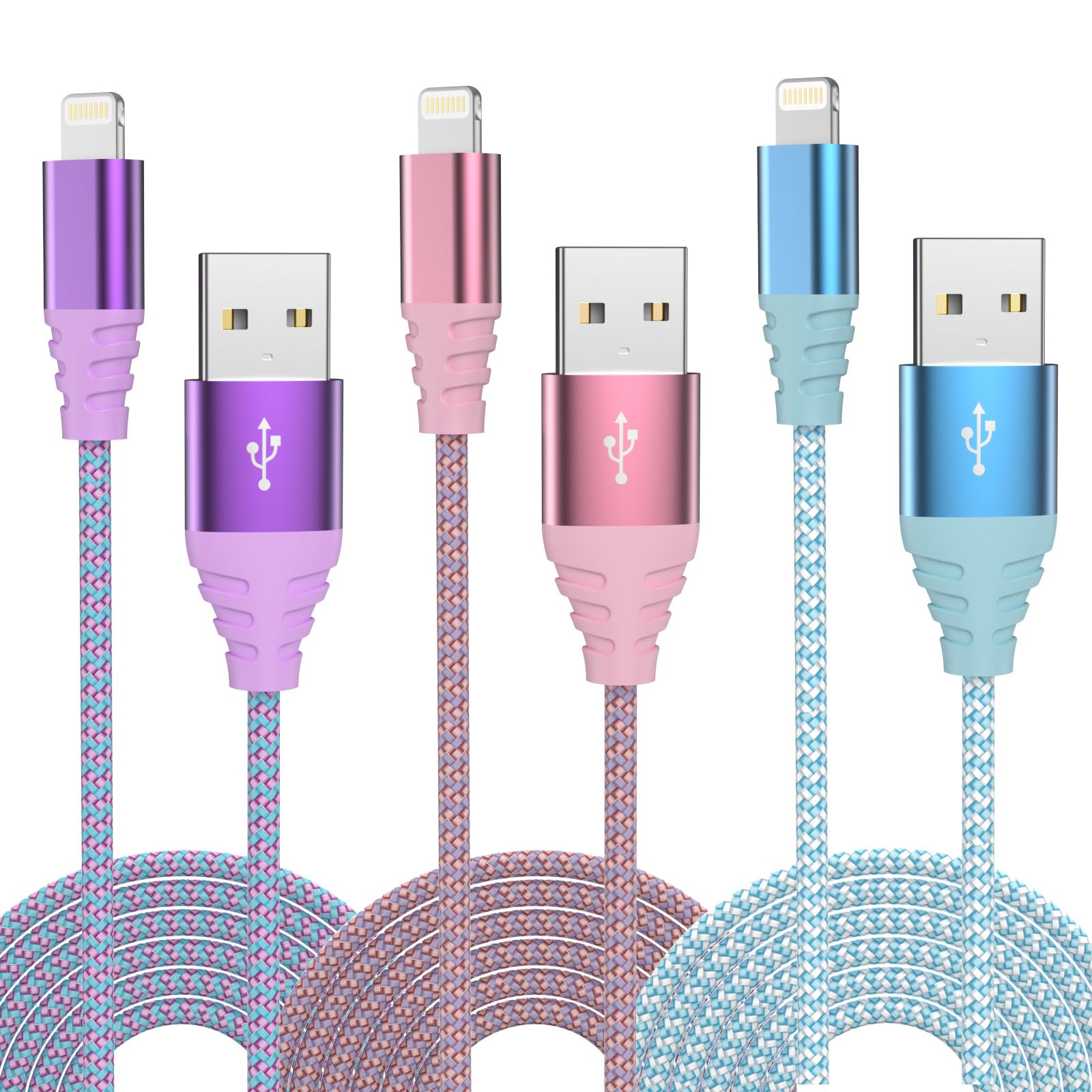 Newest iPhone Charger 3pack 6ft Apple MFi Certified Fast Charging Lightning Cable Nylon Braided iPhone Charger Cord Compatible with iPhone 14/13/12/11 Pro Max/XS MAX/XR/XS/X/8/7 Plus iPad AirPods