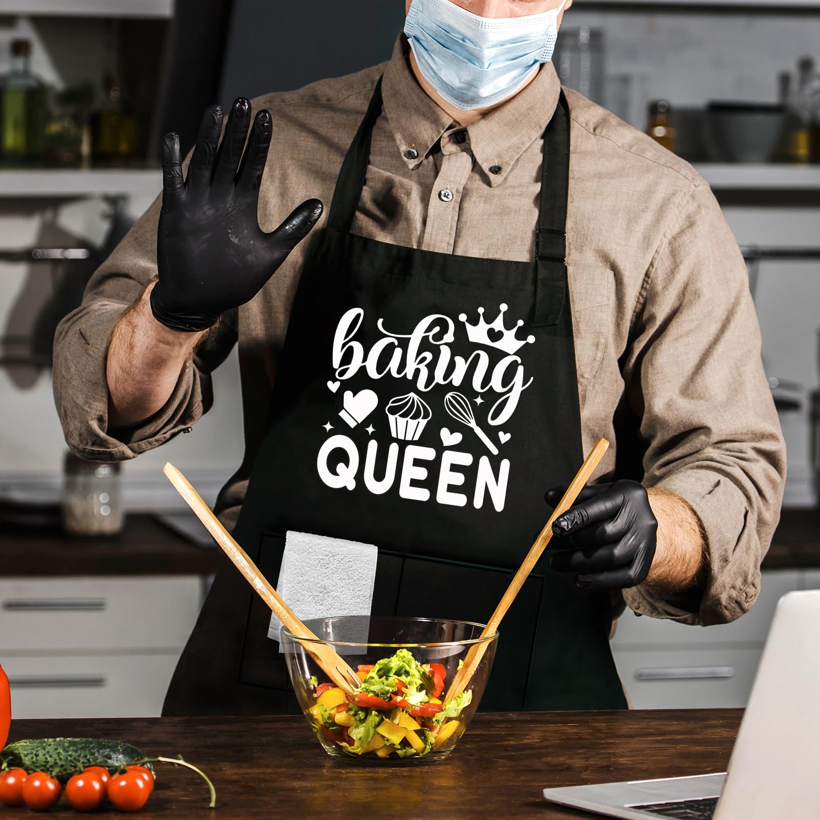 Jxubeuro Baking Queen,Funny Chef Apron,Funny Apron cooking for Women with 2 Tool Pockets,Adjustable Straps,Waterproof and OilProof,Cooking Baking Apron,Kitchen Gift for Women,Bake Lover Gift