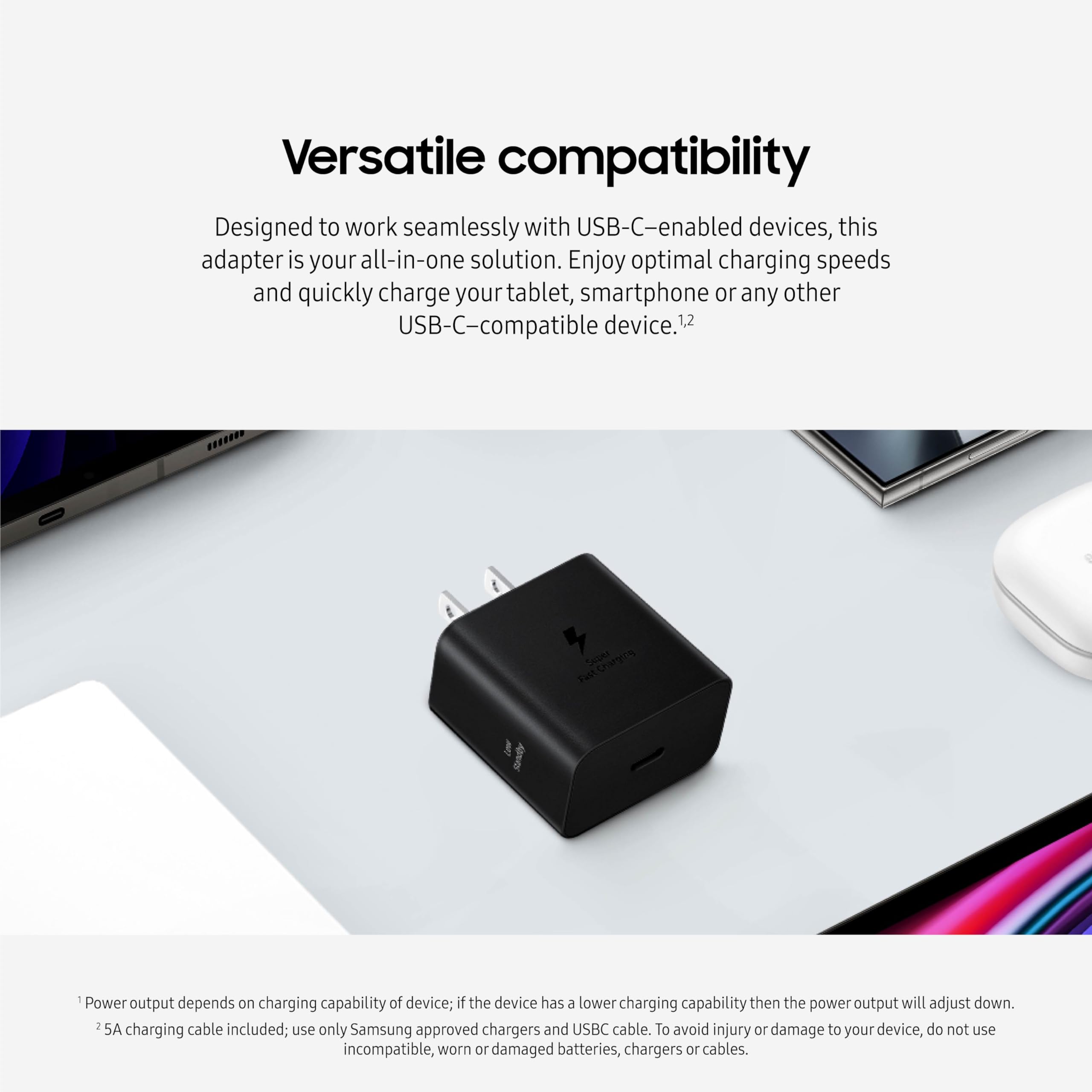 SAMSUNG 45W Wall Charger Power Adapter with Cable Included, Super Fast Charging for Galaxy Phones, Tablets and USB Type C Devices, Low Standby Power Consumption, EP-T4511XBEGUS, Black