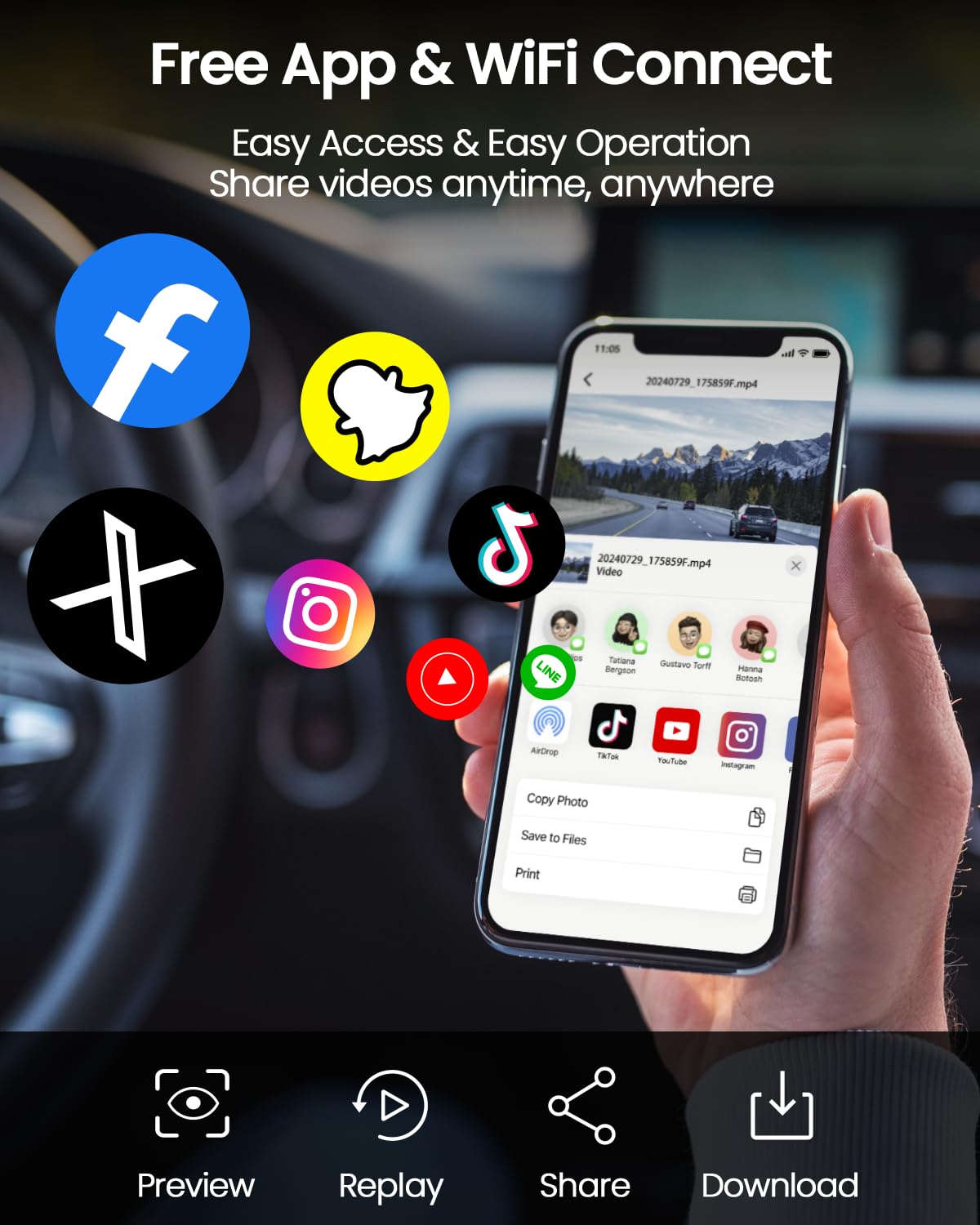 Dash Cam Front and Rear, 4K UHD Dual Dash Camera for Cars, 3.16" IPS Dashboard Camera Recorder Built-in WiFi & APP Control, with Free 64GB SD Card, 24H/7 Parking Mode, WDR, Supercapacitor