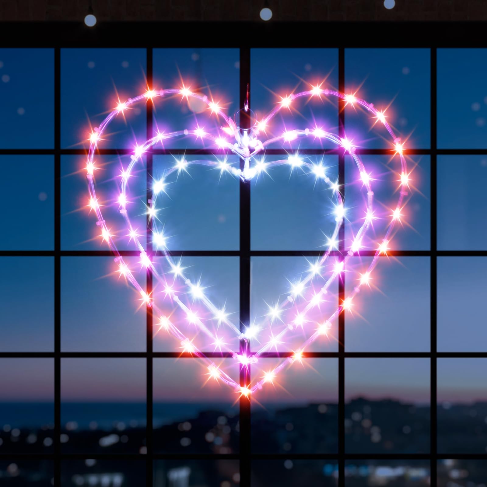 ILLUMINEW 2 Pack Valentine's Day Window Lights, 8 Lighting Modes Valentine's Day Decoration Heart Lights, 12 Inch LED Hanging Iron Frame Decor for Wedding Holiday Indoor Outdoor Party