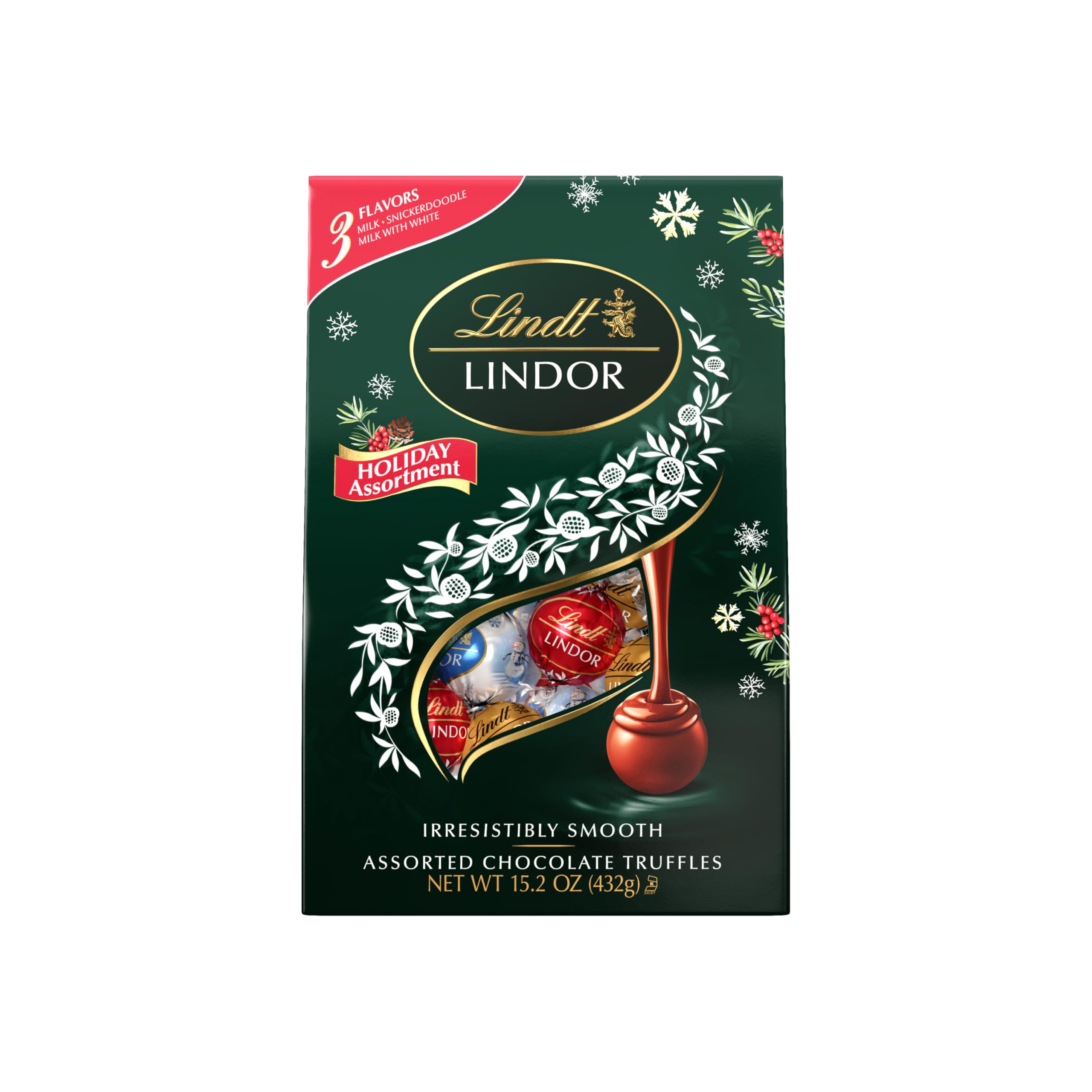 Lindt LINDOR Holiday Assorted Chocolate Candy Truffles with Smooth, Melting Truffle Center, 15.2 oz. Bag