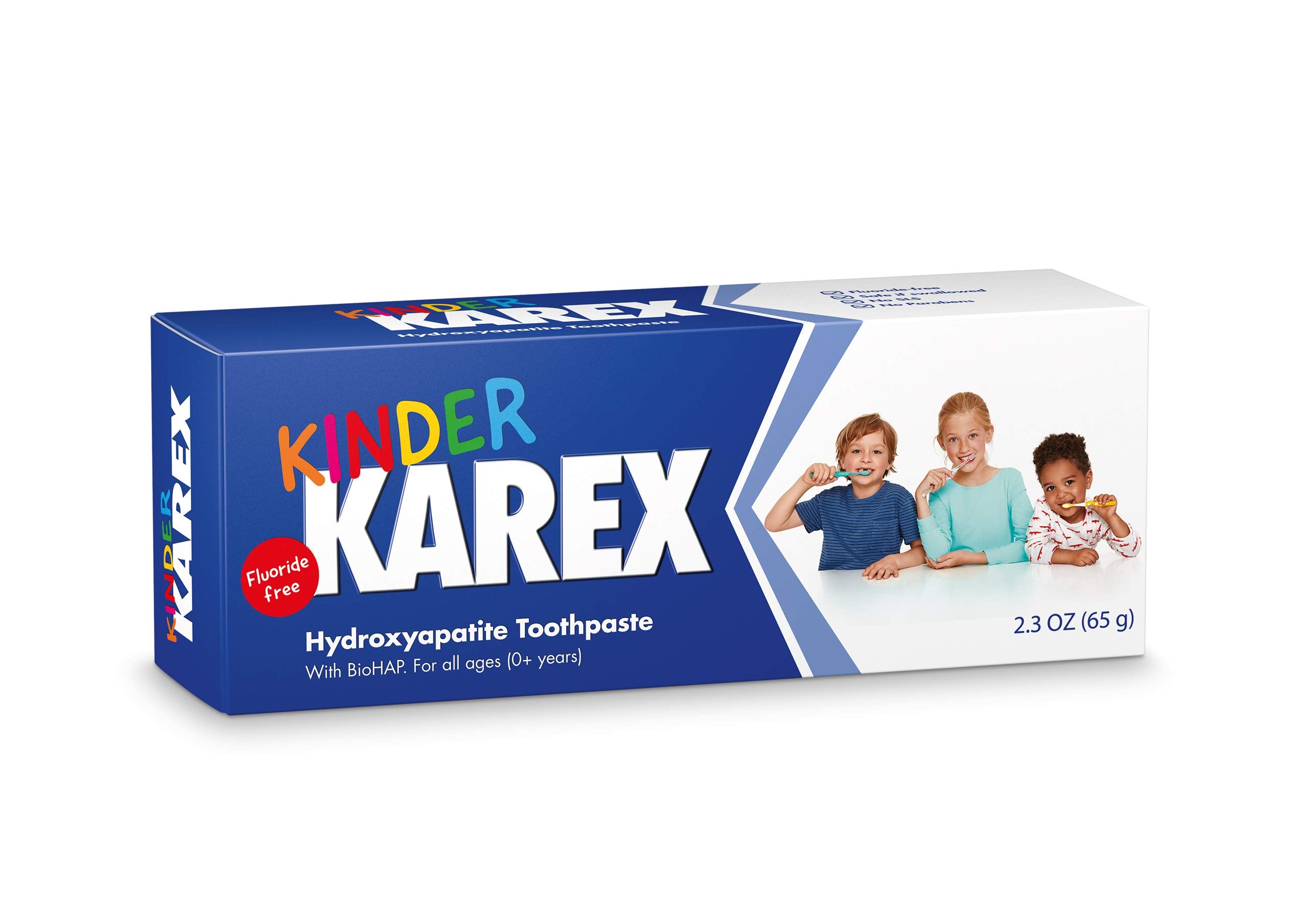 Kinder Karex Hydroxyapatite Kids Toddler Toothpaste 2.3 Ounce, Fluoride Free, Safe If Accidentally Swallowed