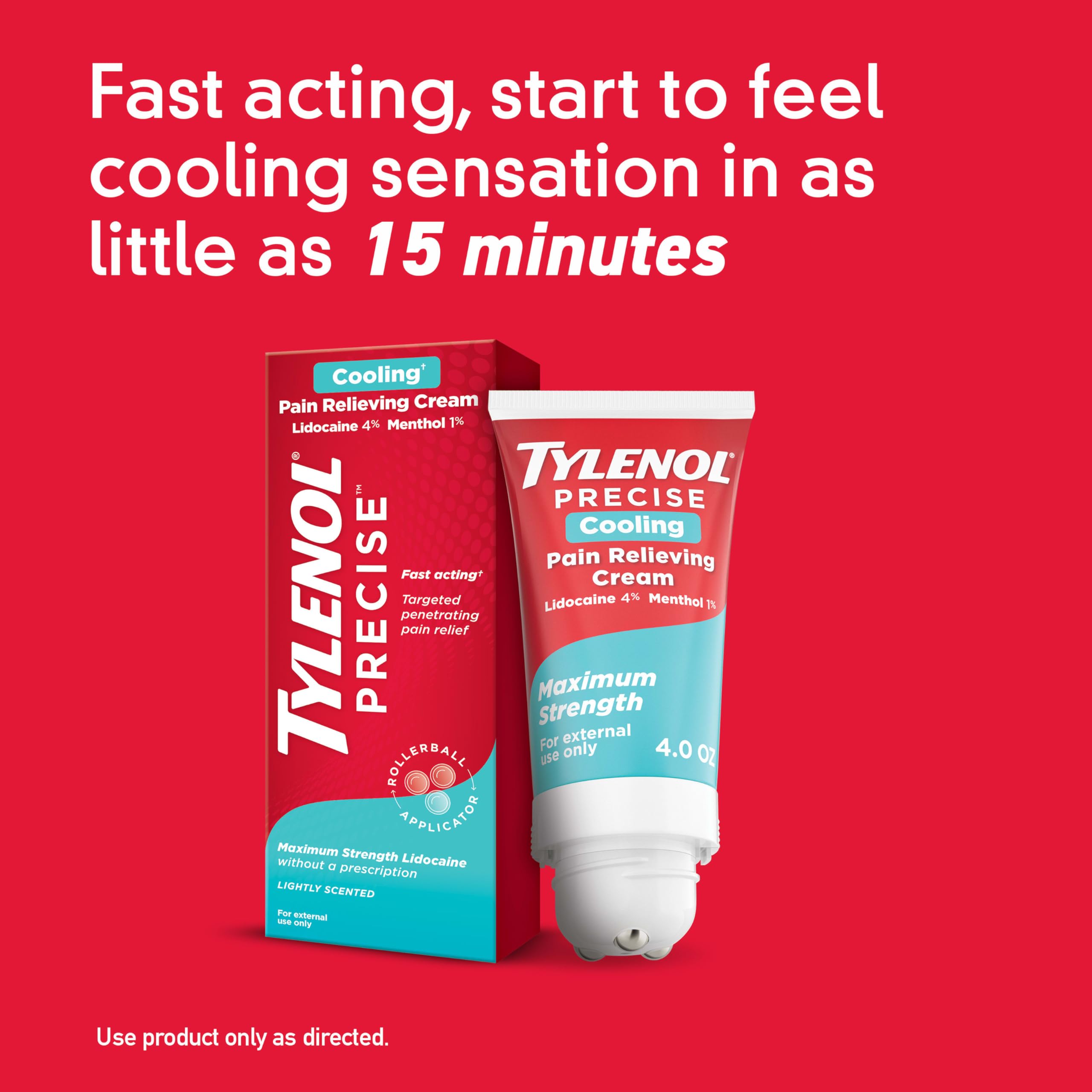 Tylenol Precise Cooling Pain Relieving Cream, Maximum Strength 4% Lidocaine & 1% Menthol Cream for Joint Pain, Fast-Acting, Penetrating Pain Relieving Cream, Light Scent, 4oz