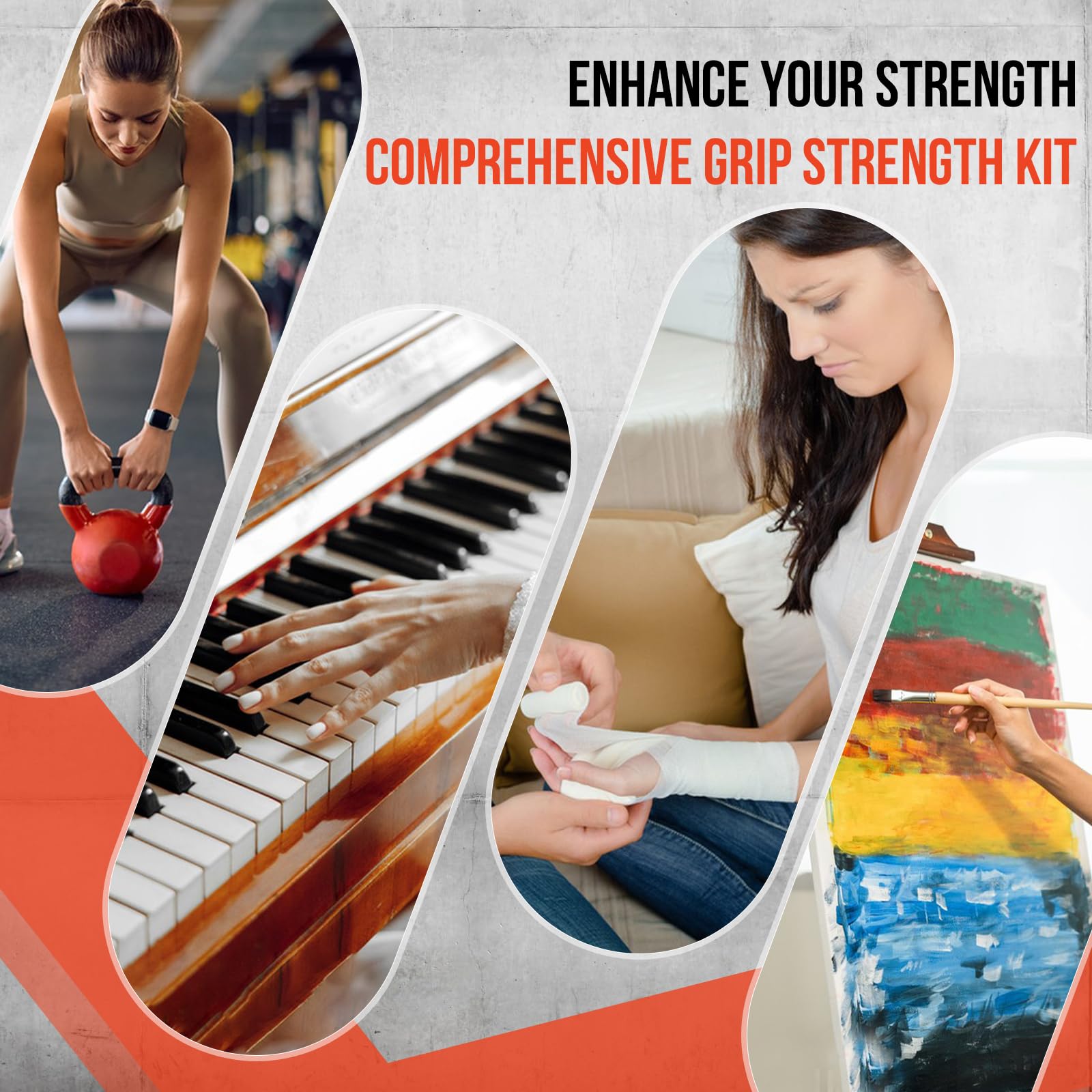 TEAWOO 6-Pack Grip Strength Trainer Kit, 3 Colors Forearm Strengthener & Hand Grip Strengthener, Finger Exerciser & Stretcher for Strength Training, Recovery & Flexibility