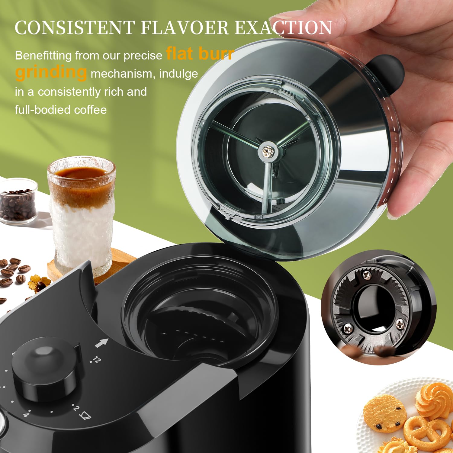 Wancle Electric Burr Coffee Grinder - Adjustable with 28 Precise Grind Settings for 12 Cups - Professional Coffee Bean Grinder