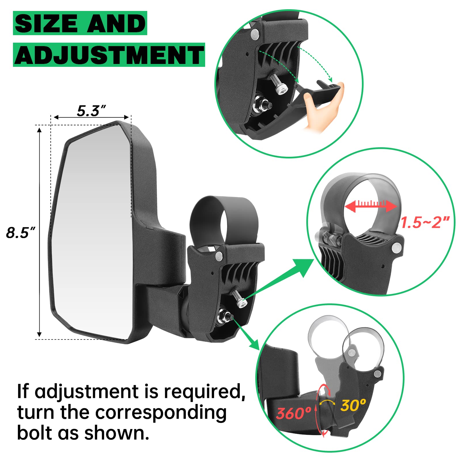 SHEJISI UTV Side Mirrors,You No Longer Need to Adjust by Hand,Innovative Automatic Reset Function,for 1.5"-2.0" Roll Cage,Compatible with Polaris RZR,Can Am Maverick,Honda Pioneer SXS,Kawasaki Mule