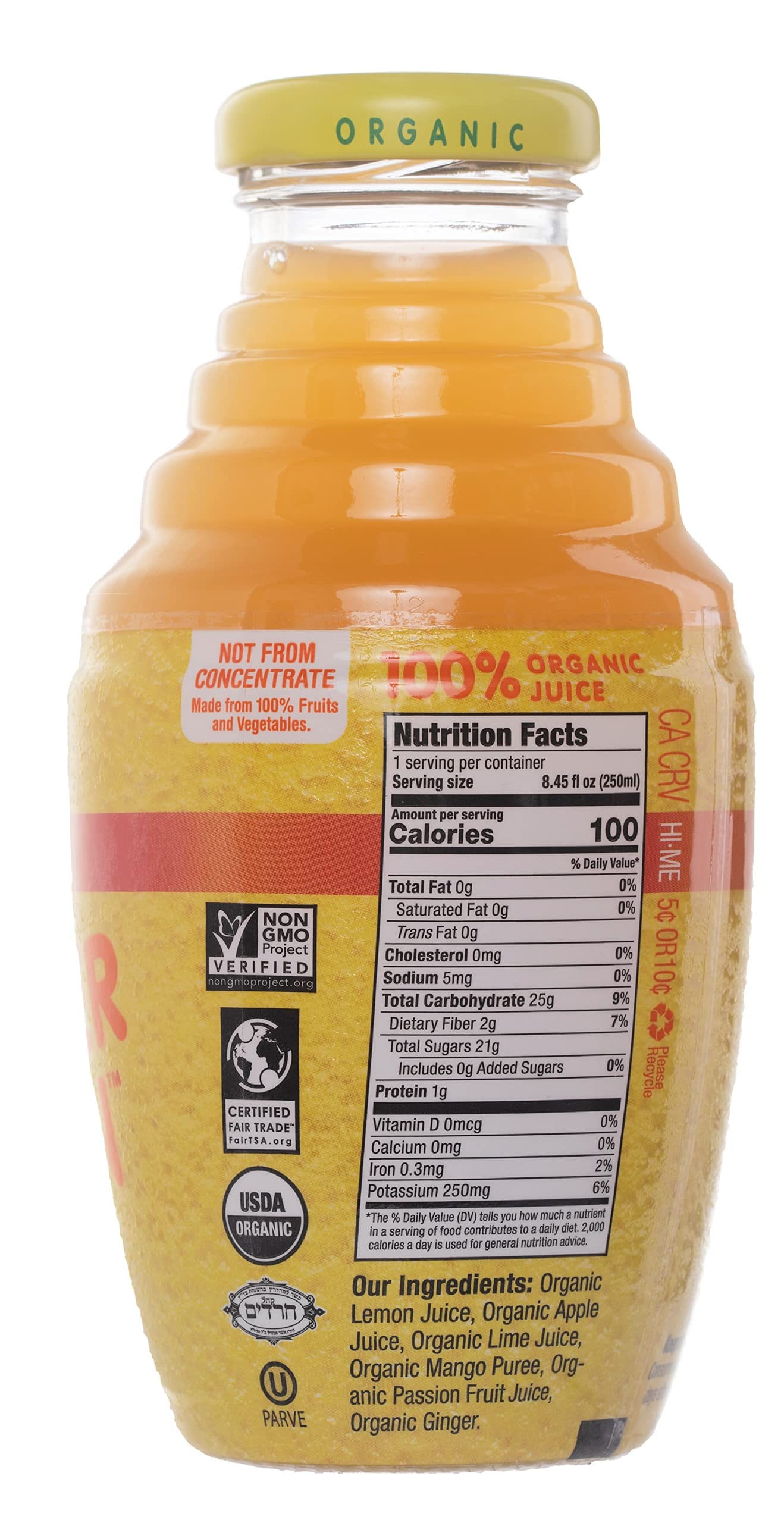 Wonder Lemon Organic Lemon Ginger Cold Pressed Juice, 8.45oz (6 Pack)