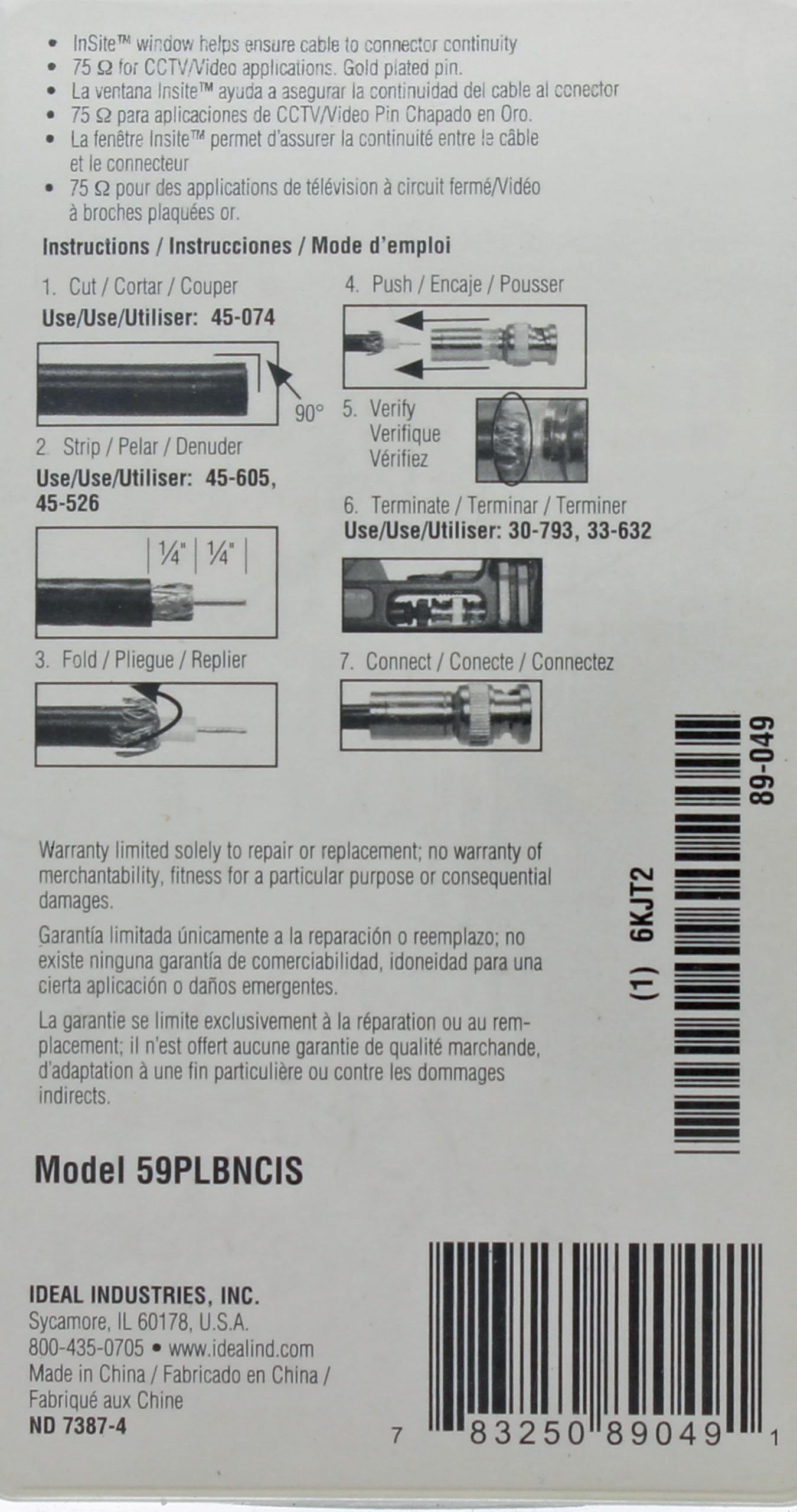 IDEAL Electrical 89-5047 BNC Compression Connectors, Coax Compression Connector for RG-59 Cable, 35 Connectors, Jar