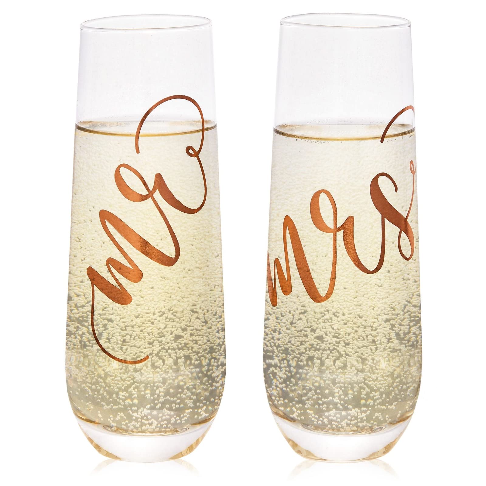 Juvale Set of 2 Mr and Mrs Champagne Toasting Flutes for Bride and Groom, His and Hers Wedding Day Glasses for Newlyweds, Engagement, Wedding and Bridal Shower Gifts (Rose Gold, 10oz)