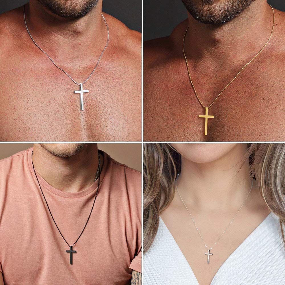 M MOOHAM Cross Pendant Necklaces for Men Boys, Cross Chain 18 Inch Black Jewelry Cross Neckalce, Gifts for Teen Teenage Boys Gifts Ideas, Baptism Gifts for Boys