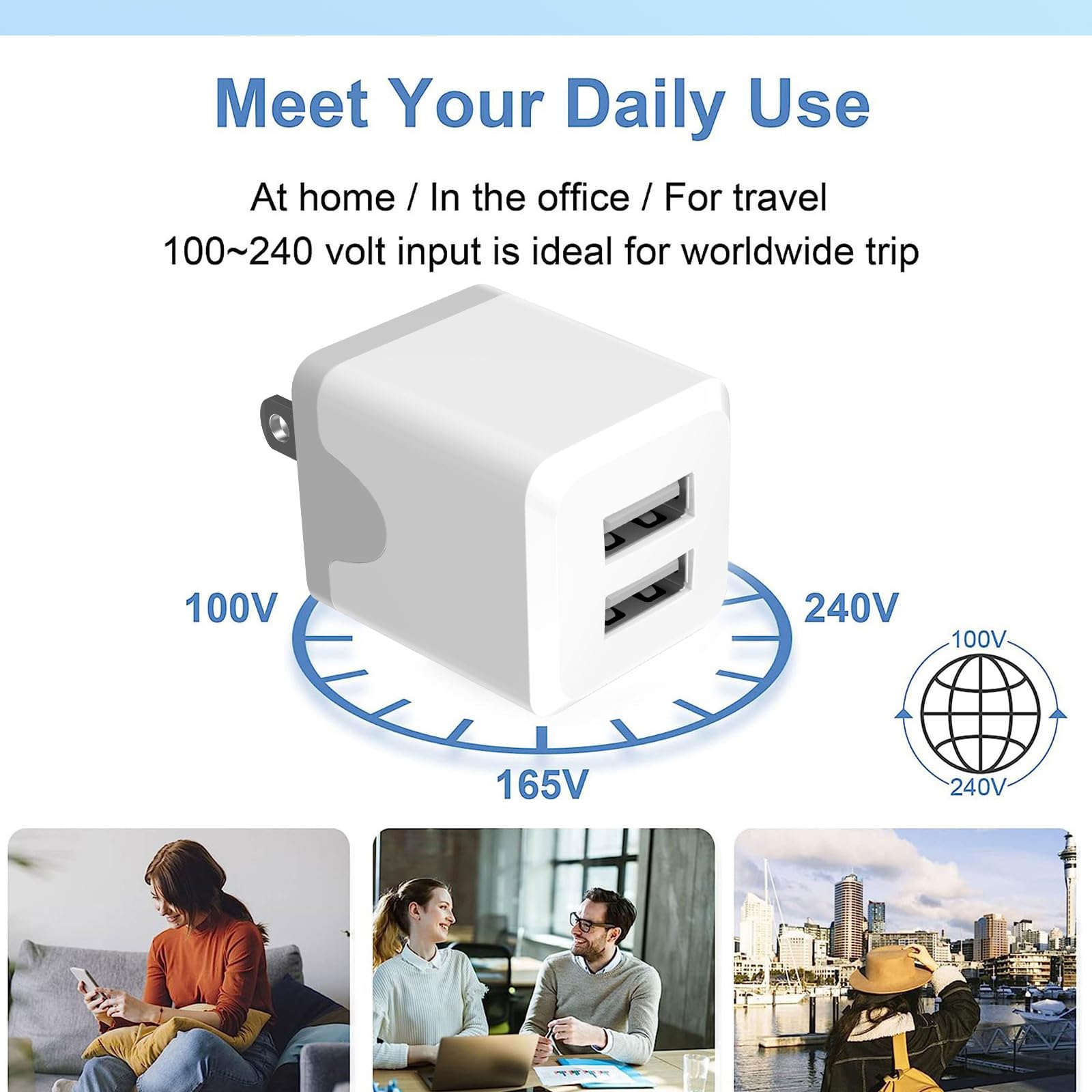USB Wall Charger, USB Charger Block，Dual Port USB Cube Charger，Power Adapter Charging Plug Box Brick for Phone 16/15/14/13/12/11/Pro Max/SE/XS/XR/X,Android Phones, and More 【2Pack】