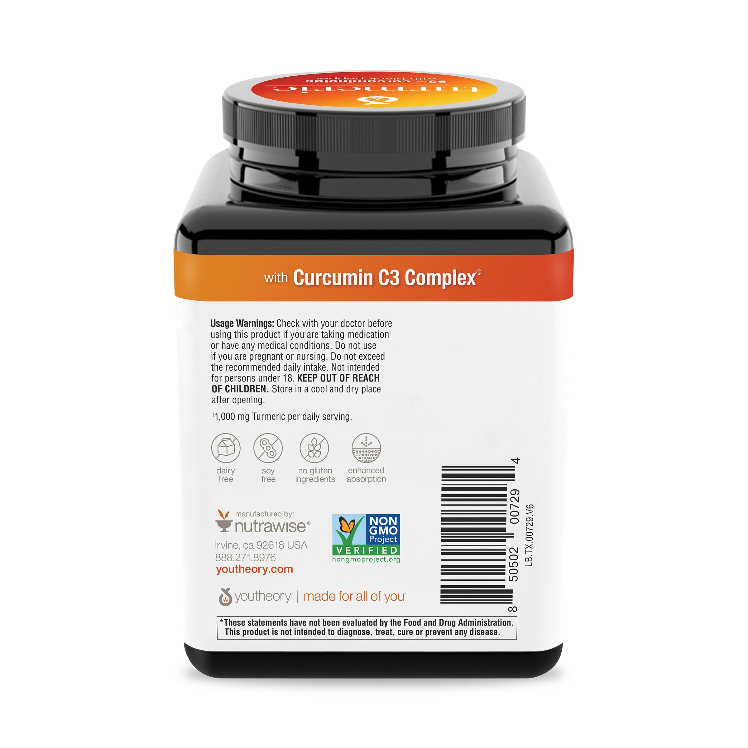 Youtheory Turmeric Extra Strength - 1,000 mg Turmeric Supplement - with 10 mg Black Pepper - Curcumin Joint Support* - Soy, Dairy & Gluten Free - 180 Vegetarian Capsules