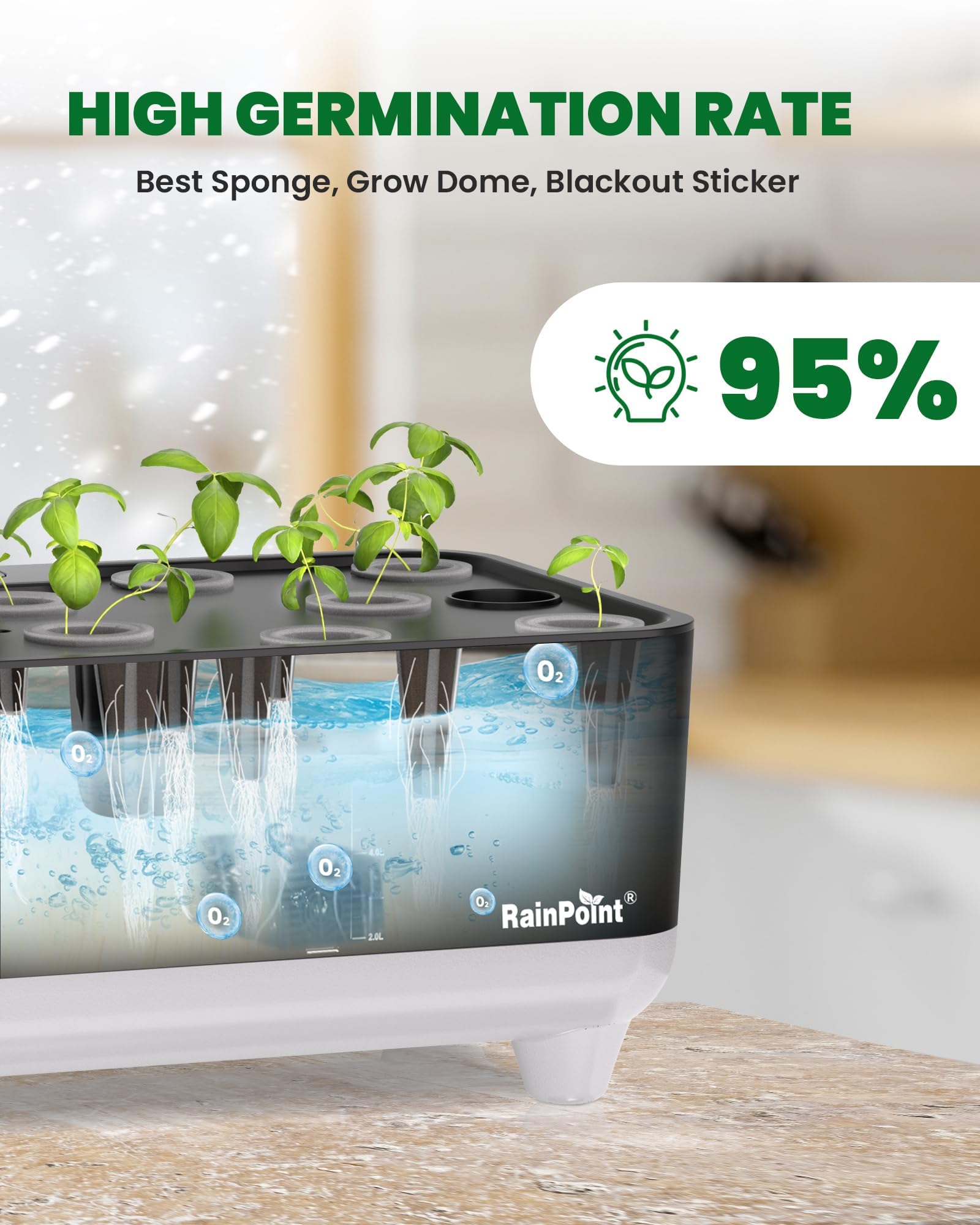 RAINPOINT Hydroponics Growing System Kit, Indoor Herb Garden Planter Kit with 13 Pods, 5L Inside Gardening System with LED Grow Light, Gardening Plant Gift for Women, Men, Children and Enthusiasts