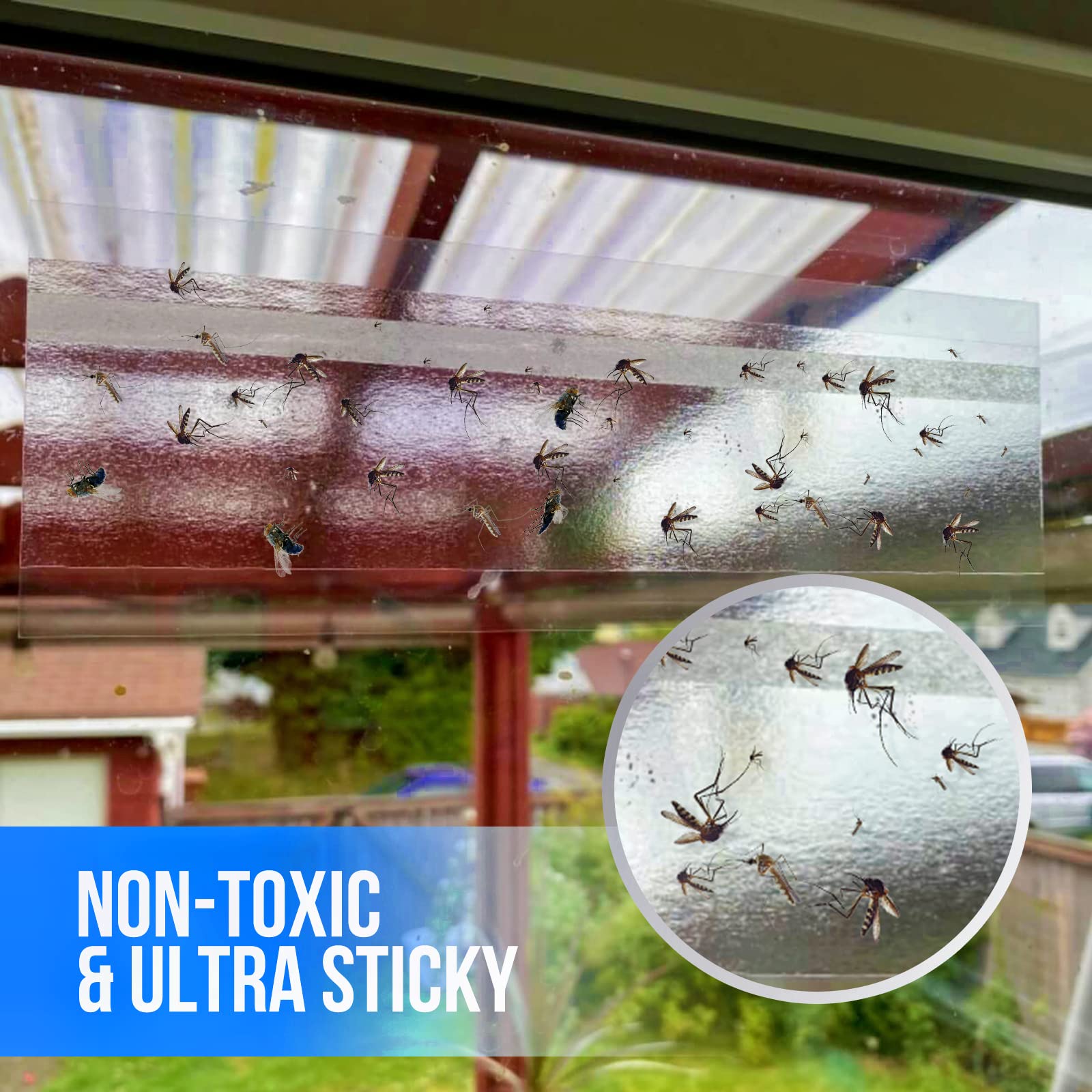 Garsum Window Fly Traps Indoor, Fly Paper Bug Sticky Strips, House Fly Killer Window Decal Non-Toxic,4 Piece per Pack Total 12 Pices