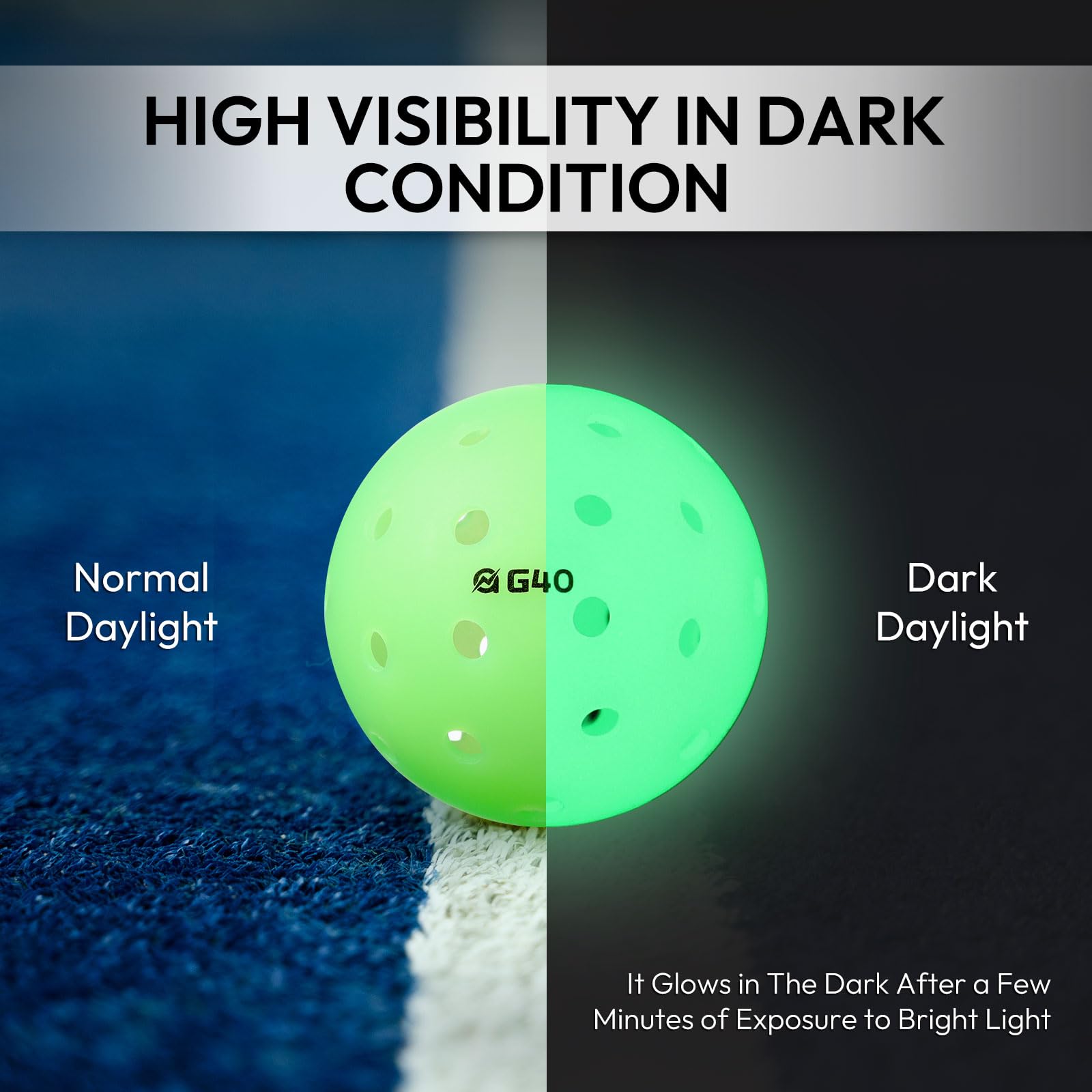 A11N Luminous Pickleballs - High Visibility, Light Up Outdoor Pickleball Balls for Nighttime- Durable and Fun Glow in The Dark Pickleball- Mix Color & Green