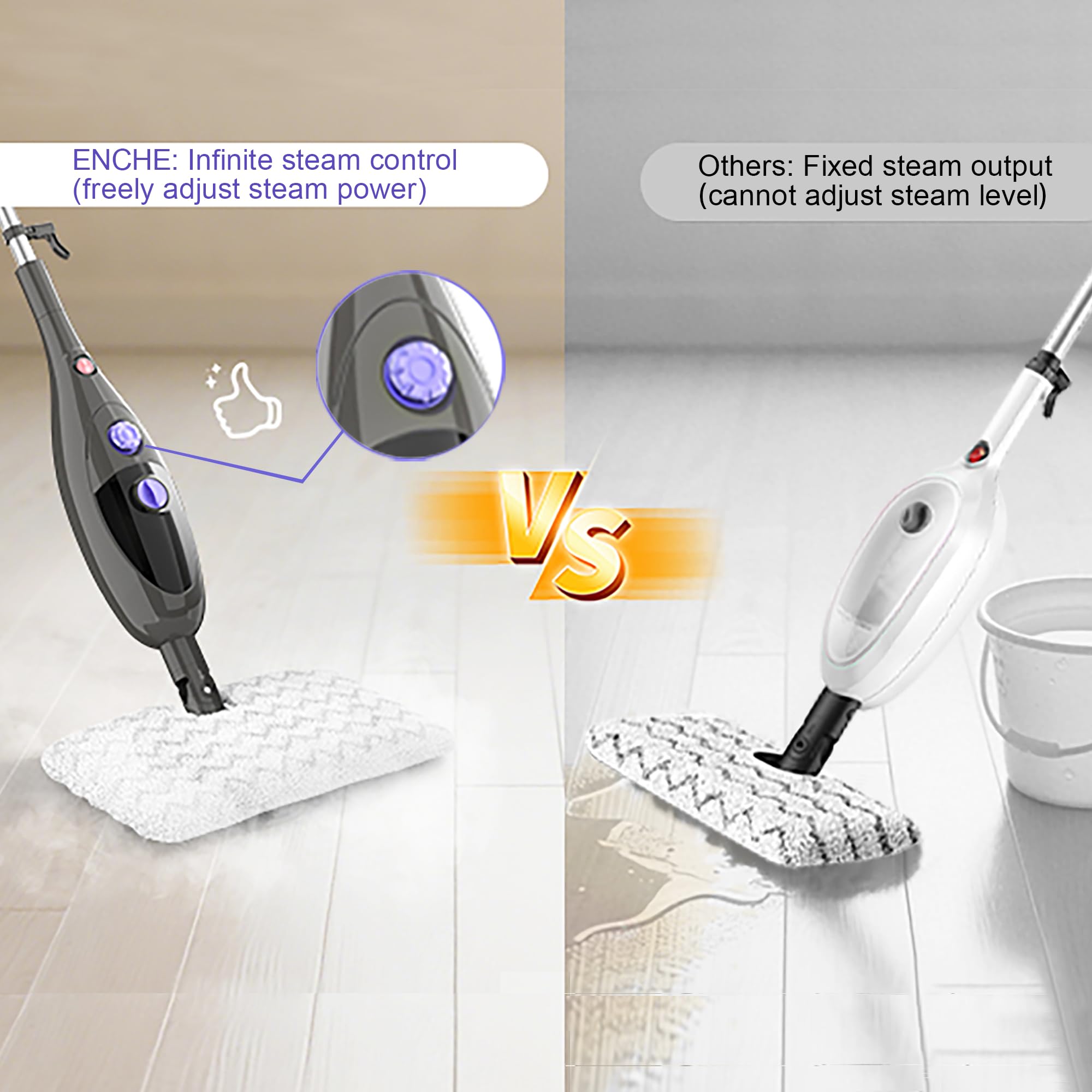 Steam Mop, 12-in-1 Detachable Handheld Steam Cleaner, 15s Fast Heat-Up Floor Steamer for Hardwood Floors, Tile, Carpet, Clothes, Windows & Furniture, Lightweight Design,Two-Sided Adjustable Mop Head