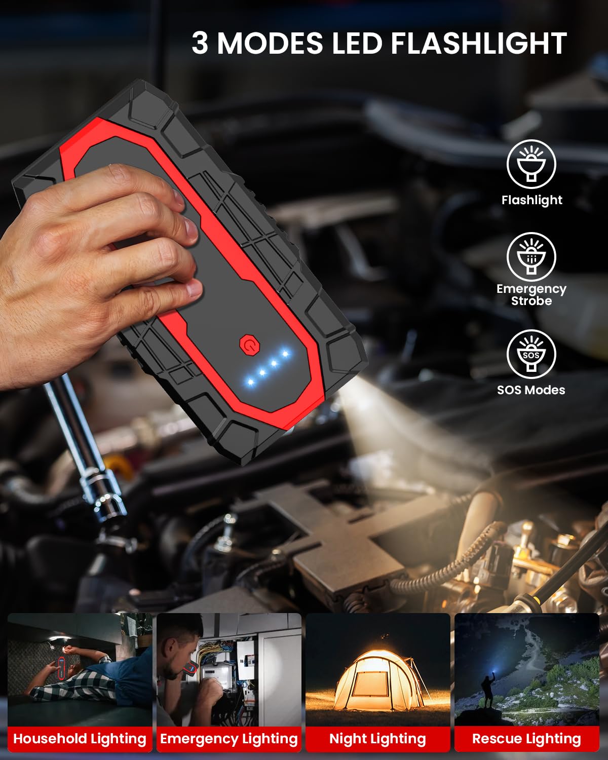 NUSICAN Car Jump Starter, 1500A Portable Battery Charger (up to 7.2L Gas&5.5L Diesel Engine) 12V 18000mAh Auto Lithium Battery Booster Jump Pack with Smart Jumper Clamps, USB QC3.0, LED Light, Compact