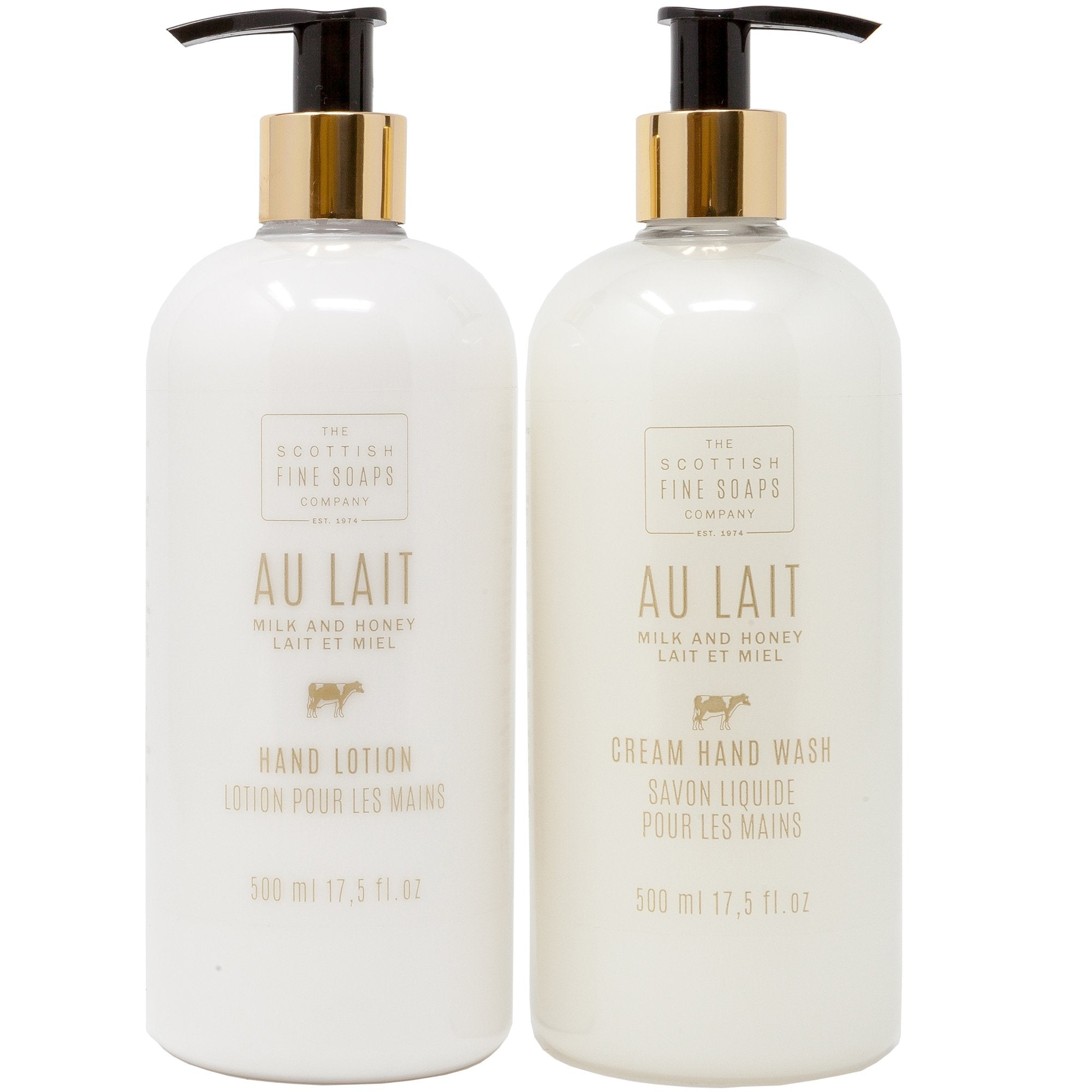 Scottish Fine Soap Au Lait Milk & Honey Cream Hand Wash + Hand Lotion Gift Set | LARGE 17.5 Ounce Each