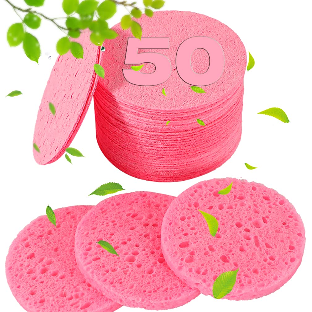 METUUTER 50 PCS Compressed Facial Sponges for Estheticians- 100% Natural Cellulose Face Sponge Professional Cosmetic Spa Sponges for Face Cleansing, Massage, Pore Exfoliating, Mask, Makeup Removal