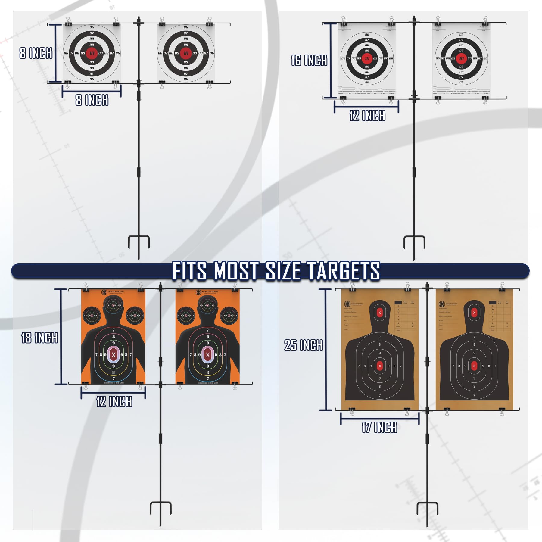 KNINE OUTDOORS Adjustable Shooting Target Stands, Paper Target Stand with 8 Metal Clips for Shooting Range, Adjustable Range from 3.2 to 26.0 Inches (2 Pack)