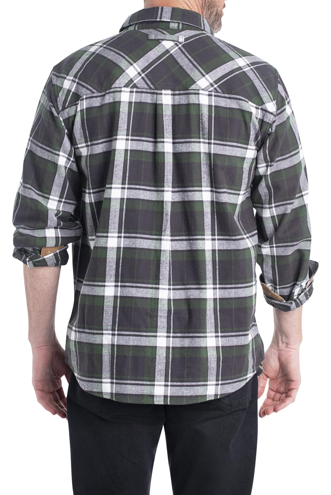 Legendary Whitetails Men's Standard Buck Camp Flannel, Long Sleeve Plaid Button Down Casual Shirt, Corduroy Cuffs, Mountain Charcoal, Large