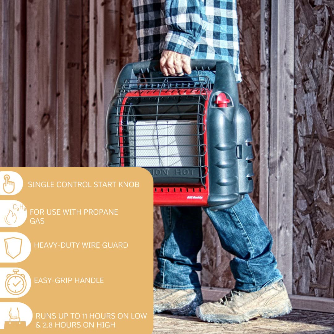 Mr. Heater Portable Big Buddy Propane Heater with 10-Feet Propane Hose Assembly and Propane Tank Refill Adapter Bundle - Propane Heater for Outdoor & Indoor use - 4,000, 9,000 or 18,000 BTU (3 Items)