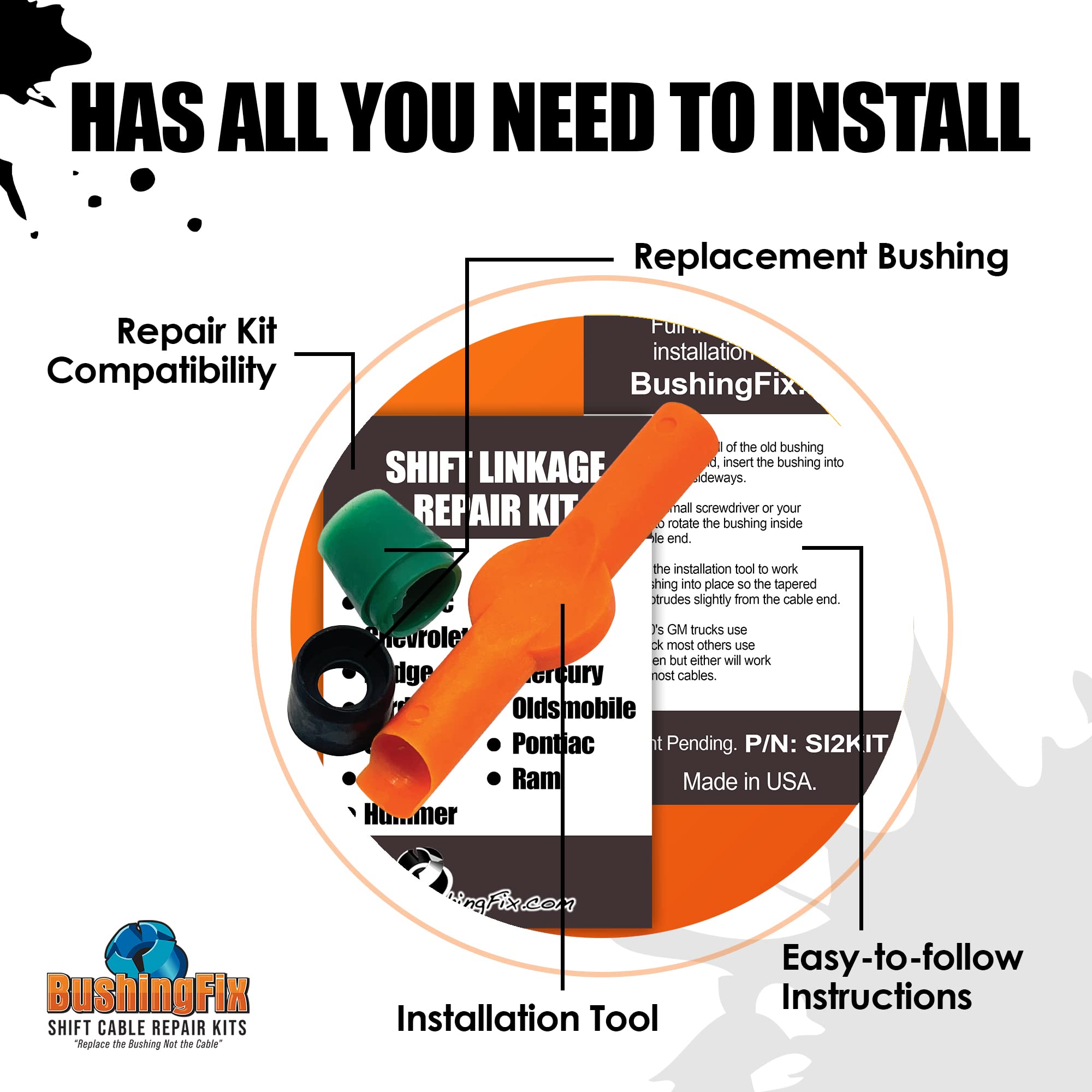 BushingFix Si2Kit - Automatic Transmission Shift Cable Bushing Repair Kit, Replacement Shifter Cable Bushing, Quality Transmission Repair Kit, Compatible with Chevrolet, Ford, Jeep, and Other Brands