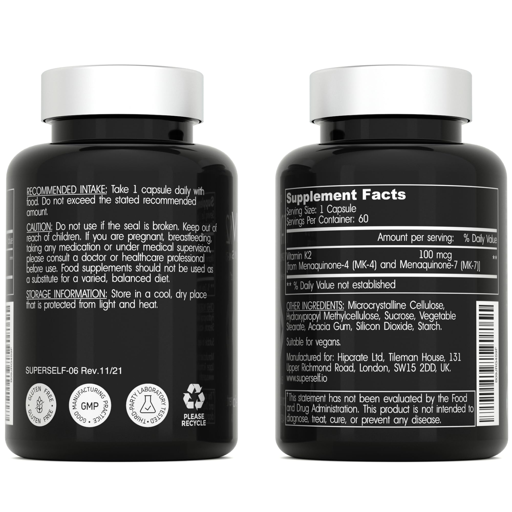 Vitamin K2 Capsules 100 mcg - Vitamin K Complex MK-7 & MK-4-60 Capsules - Vit K2 2 in 1 Formula High Strength Supplement MK7 MK4 - Made in USA - Vegan & Non-GMO