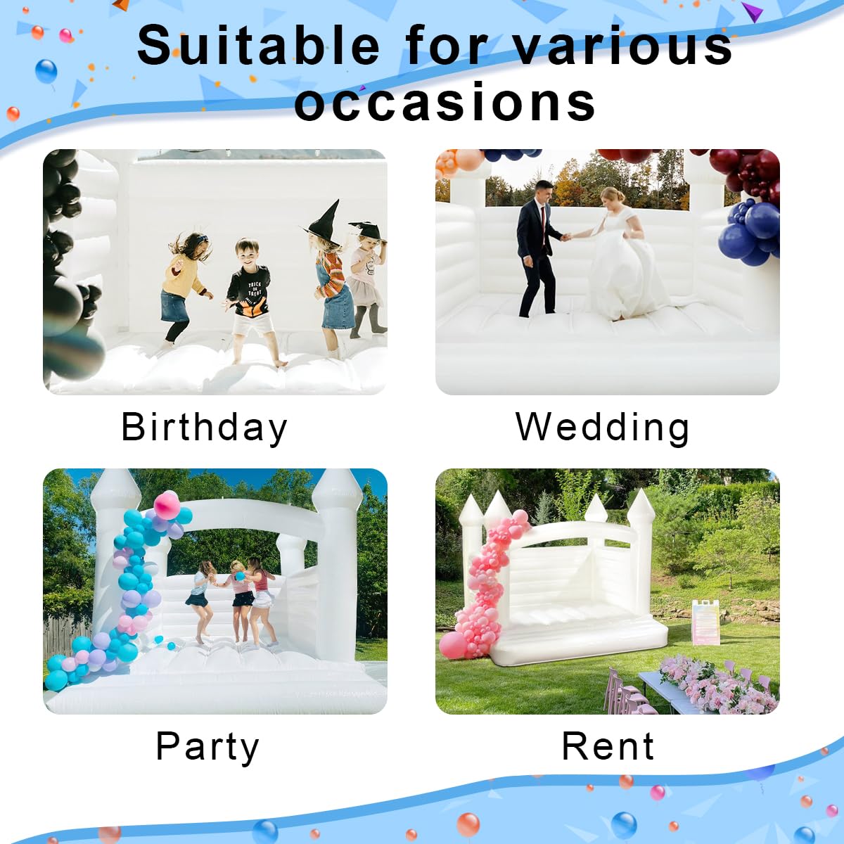 Hmtaolife 13x13x10ft PVC Commercial Grade Inflatable Jumping Castle for Party with 950w Air Blower, Durable and Easy to Set up, for Wedding, Birthday Parties Decorations