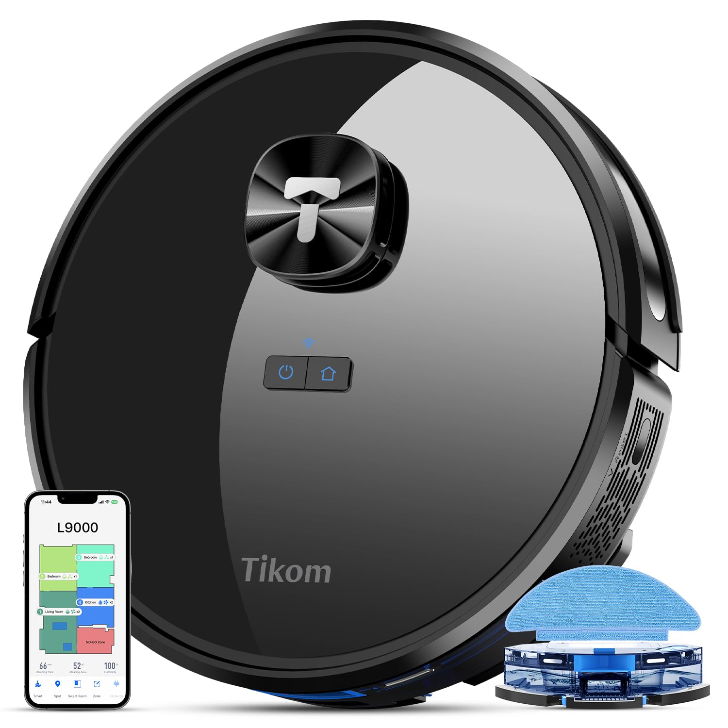 Tikom Robot Vacuum and Mop Combo with LiDAR Navigation, L9000 Robotic Vacuum Cleaner with 4000Pa Suction,150Min Max, 14 No-Go Zones, Smart Mapping, Good for Pet Hair, Carpet, Hard Floor