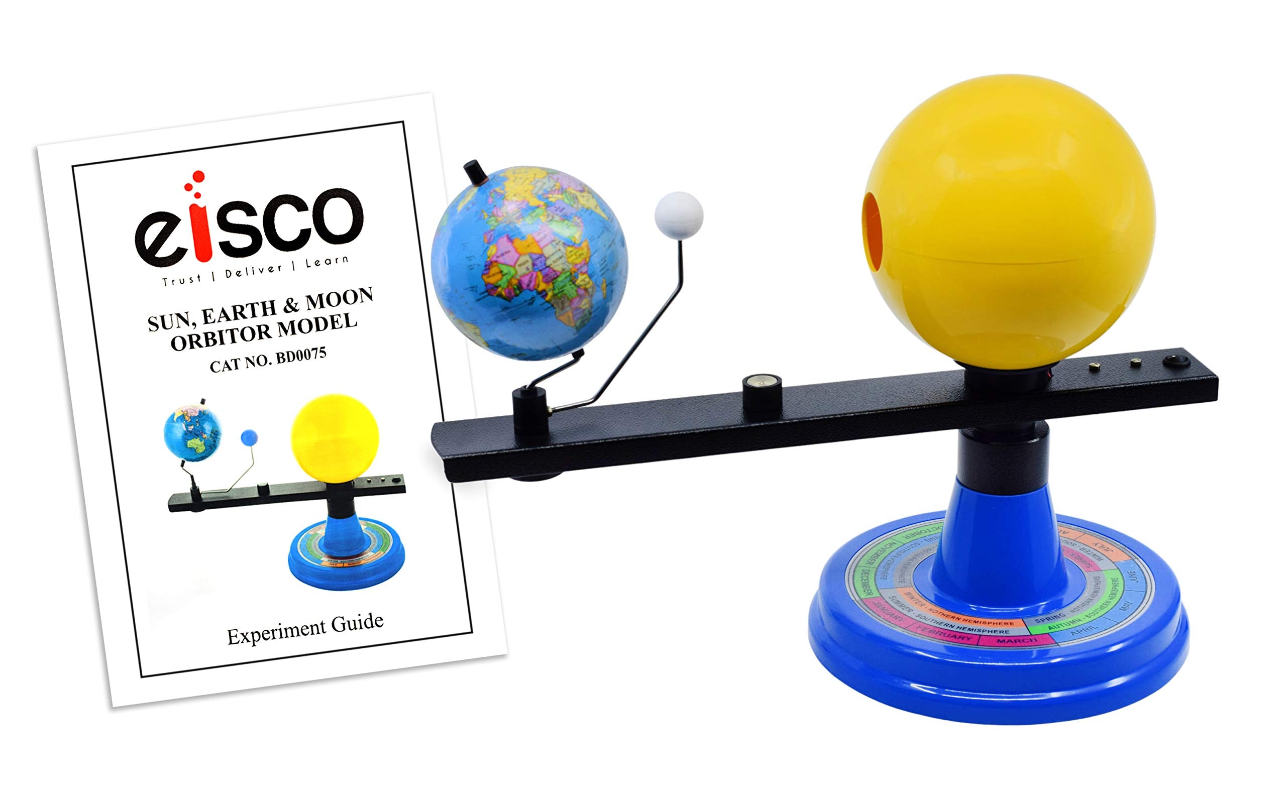 EISCO Illuminated Sun, Earth & Moon Orbital Model, 12.25" H x 16.25" W - 12V Light Bulb Demonstrates Sunlight on Earth & Moon - Solar Eclipse Demonstration - Includes Experiment Guide